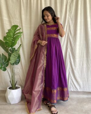 Rani pink handloom long dress with dupatta