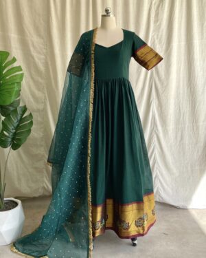 Green handloom long dress with dupatta
