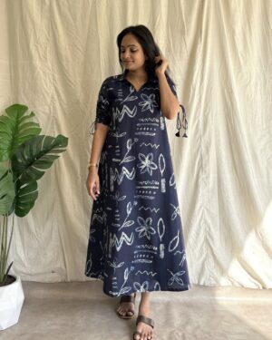 Indigo cotton A line dress