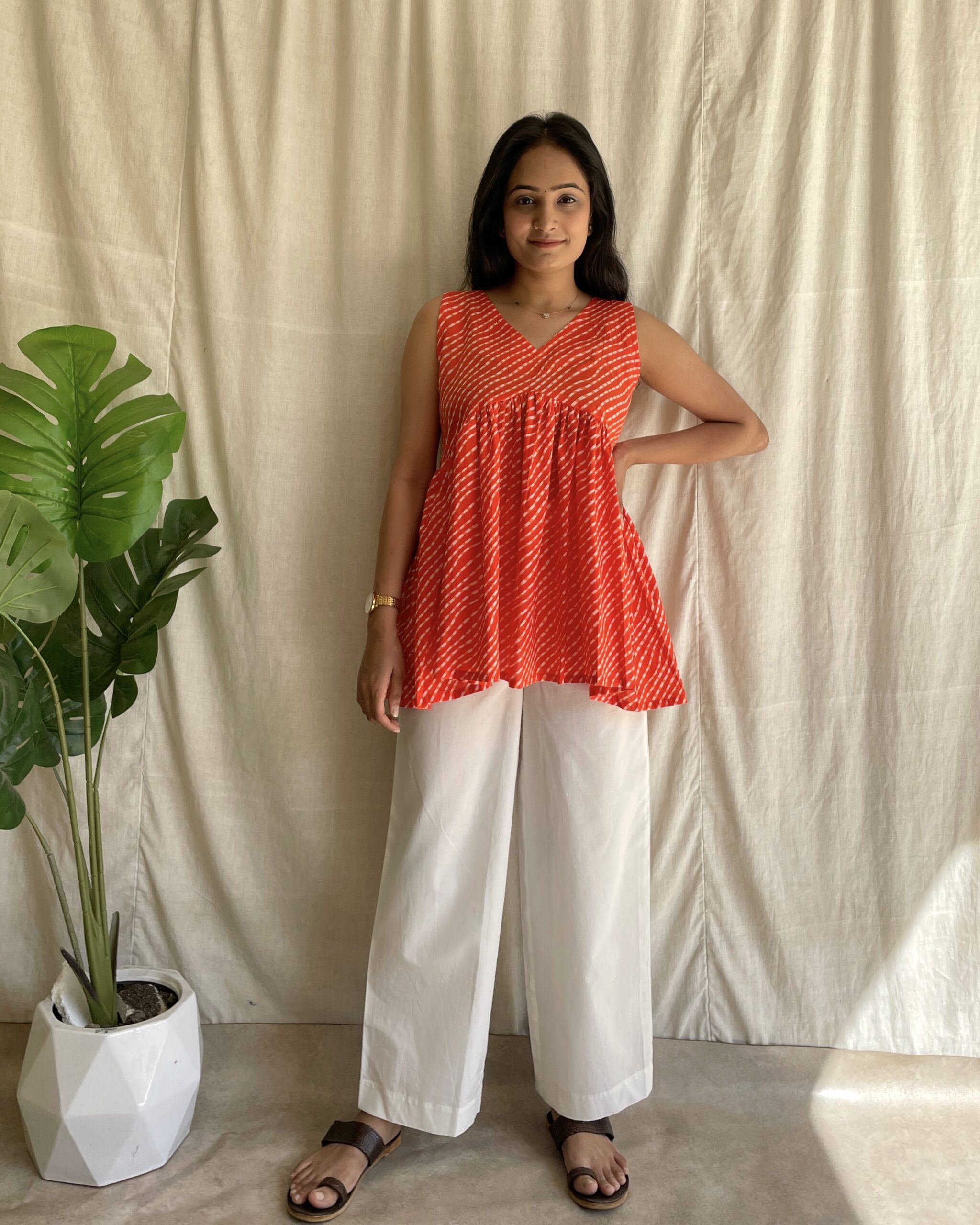 Cotton leheriya print peplum set