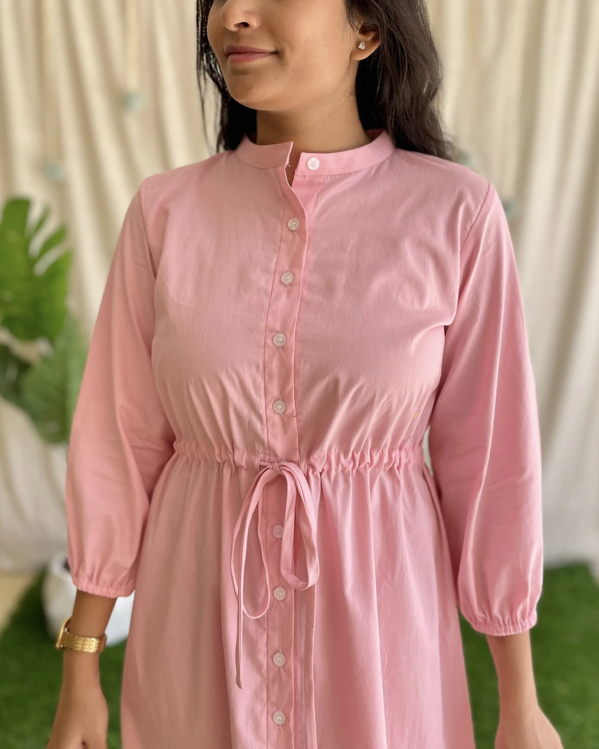 Pink cotton tie up maxi dress - Image 3