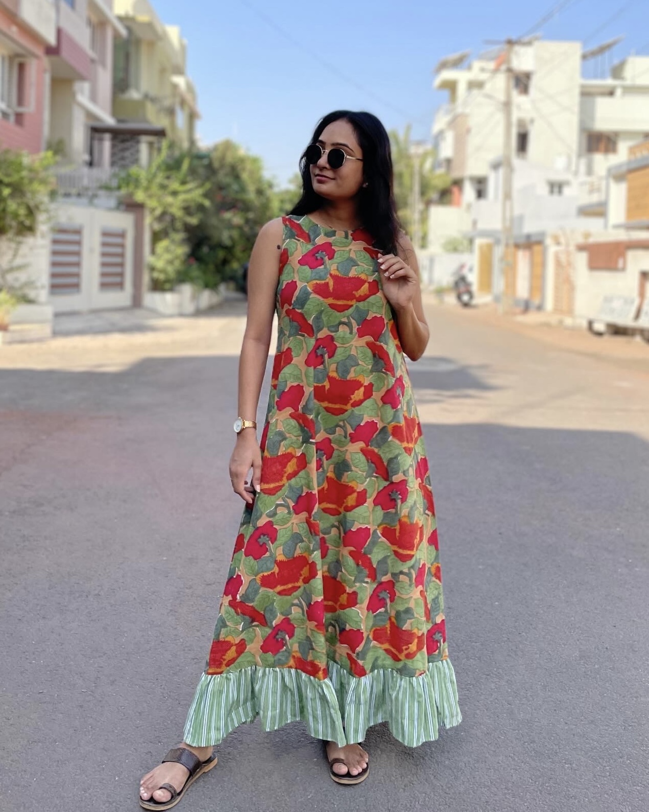 Handblock print A line dress