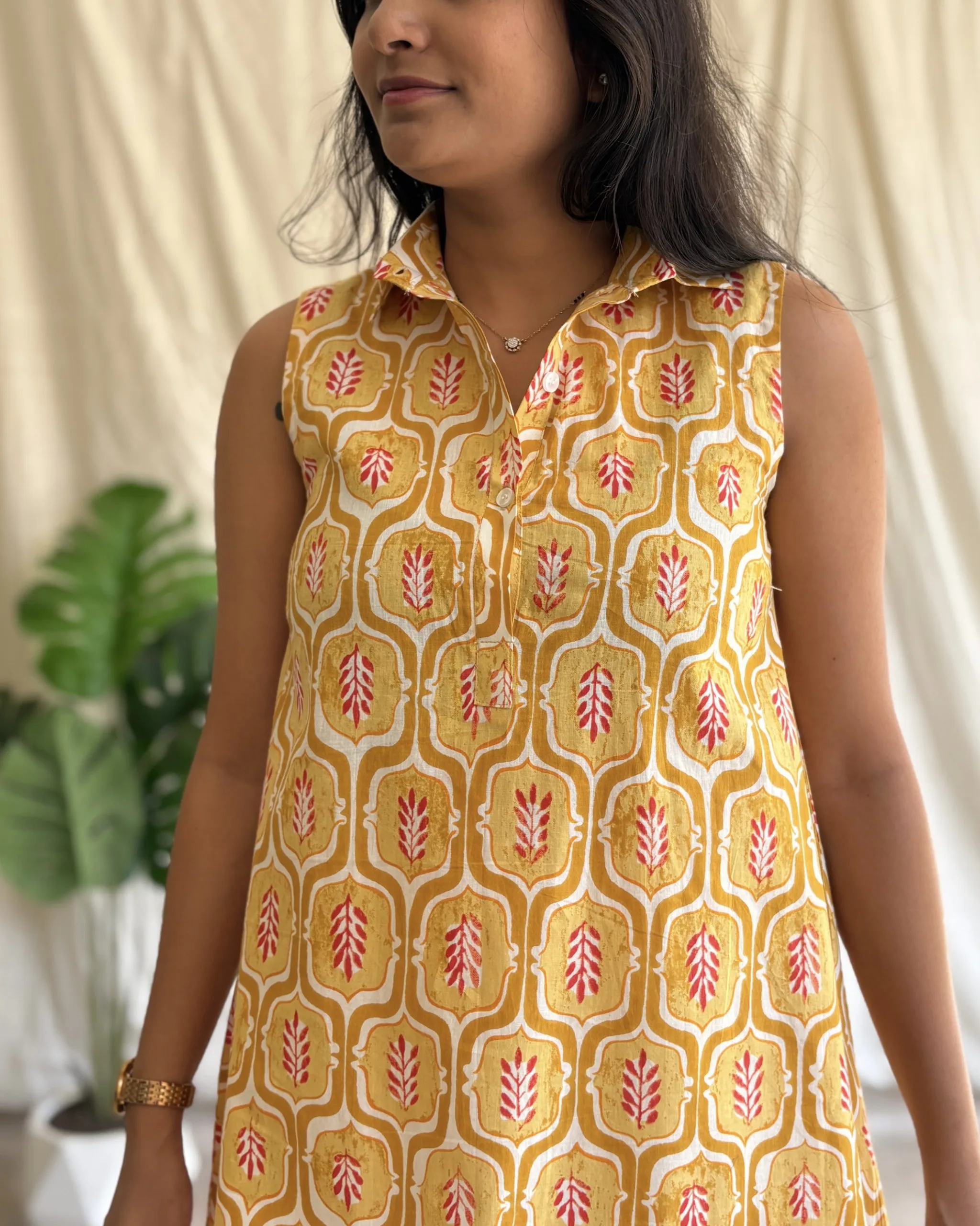 Yellow Cotton tunic with bottom - Image 3