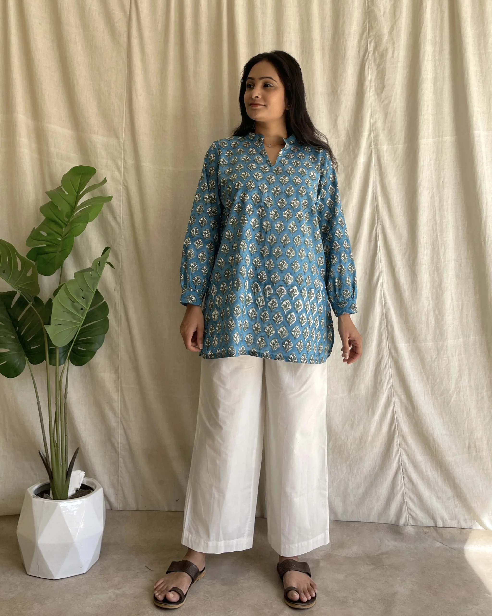 peacock blue cotton tunic and palazo set