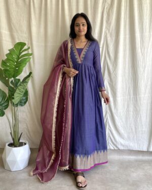 Purple handloom long dress with dupatta