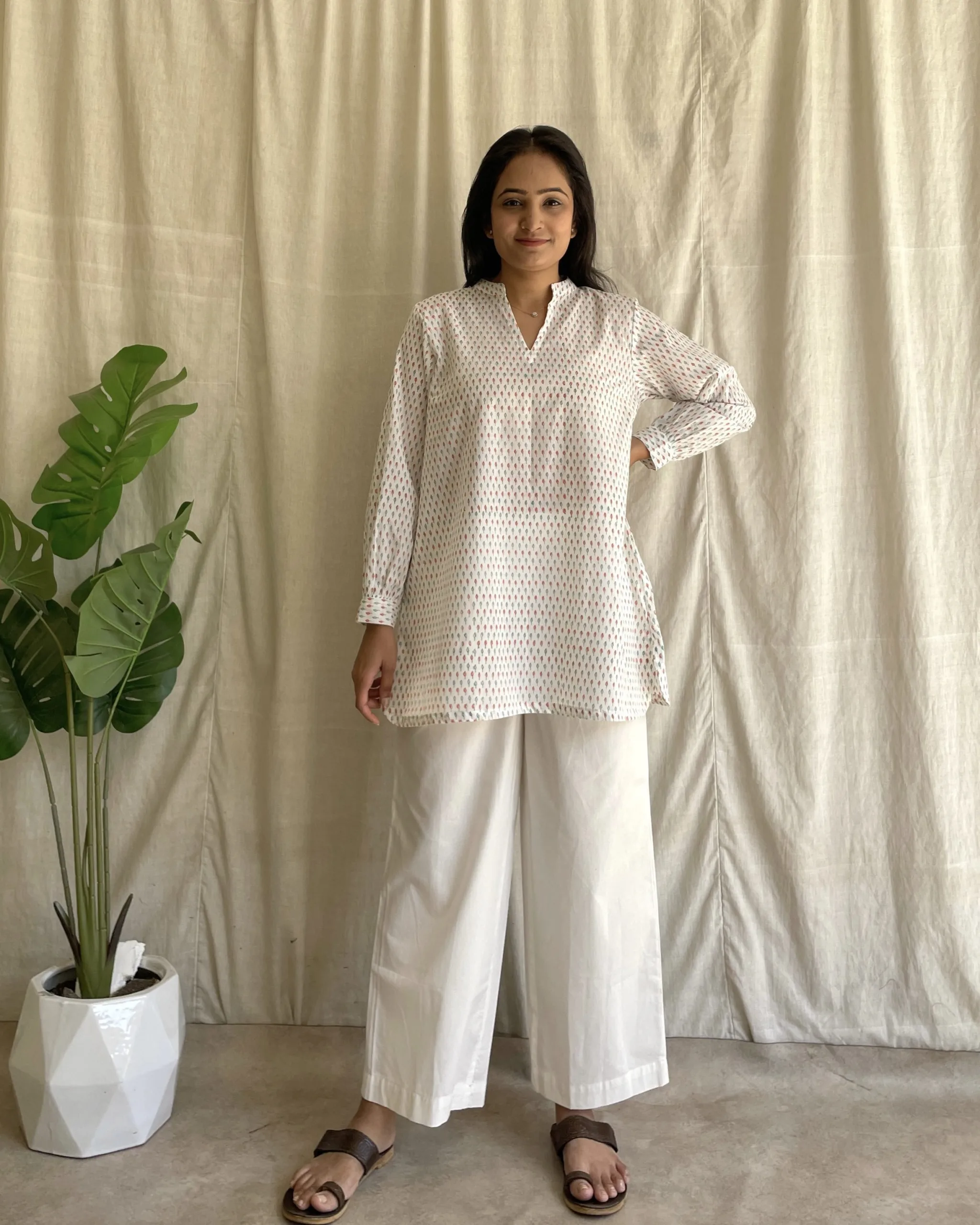 Off white multi colour tunic and palazo set