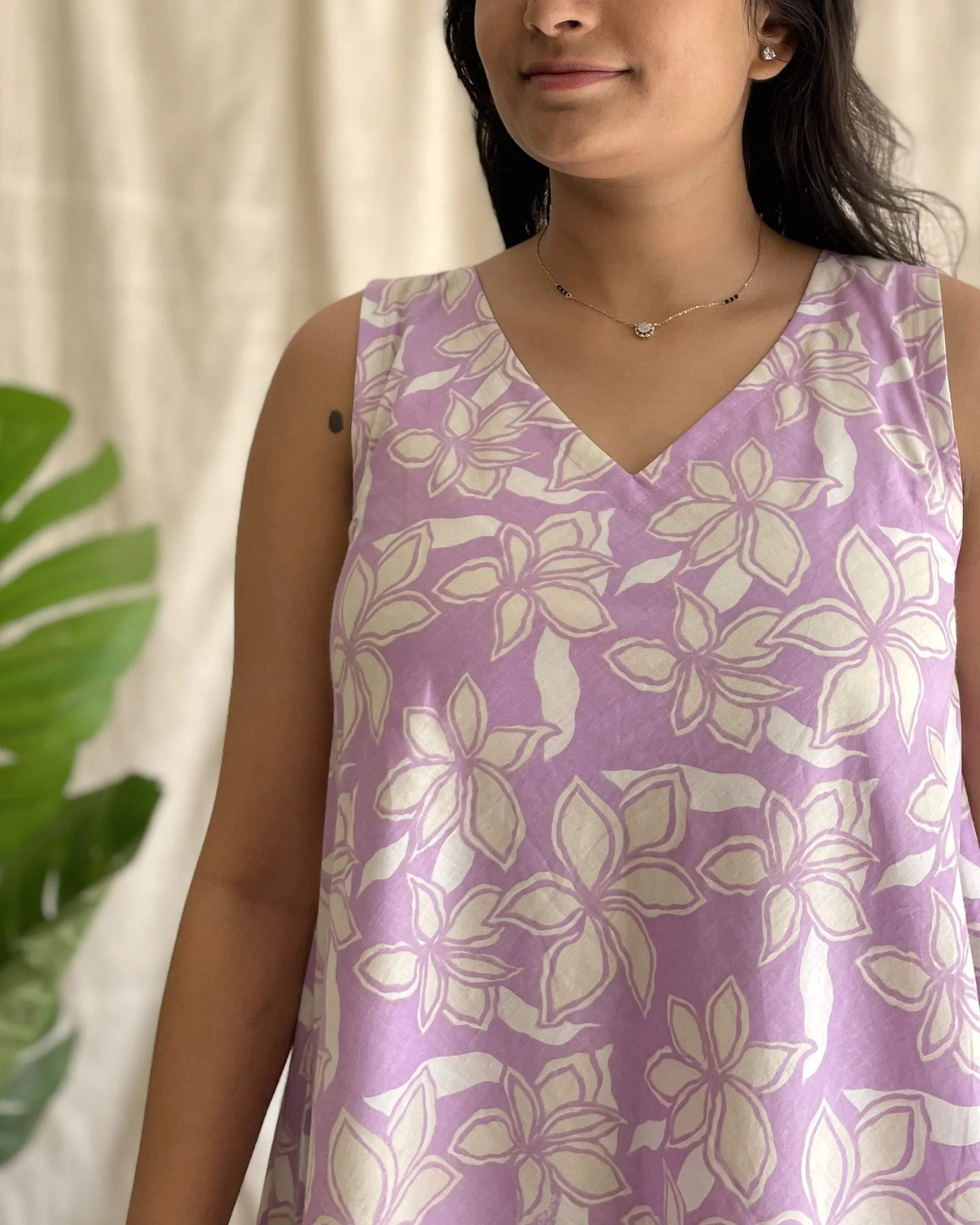 Lilac floral print umbrella flare dress - Image 3