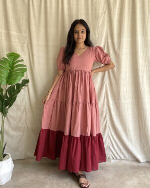 Cotton 3 tiered colourblock dress