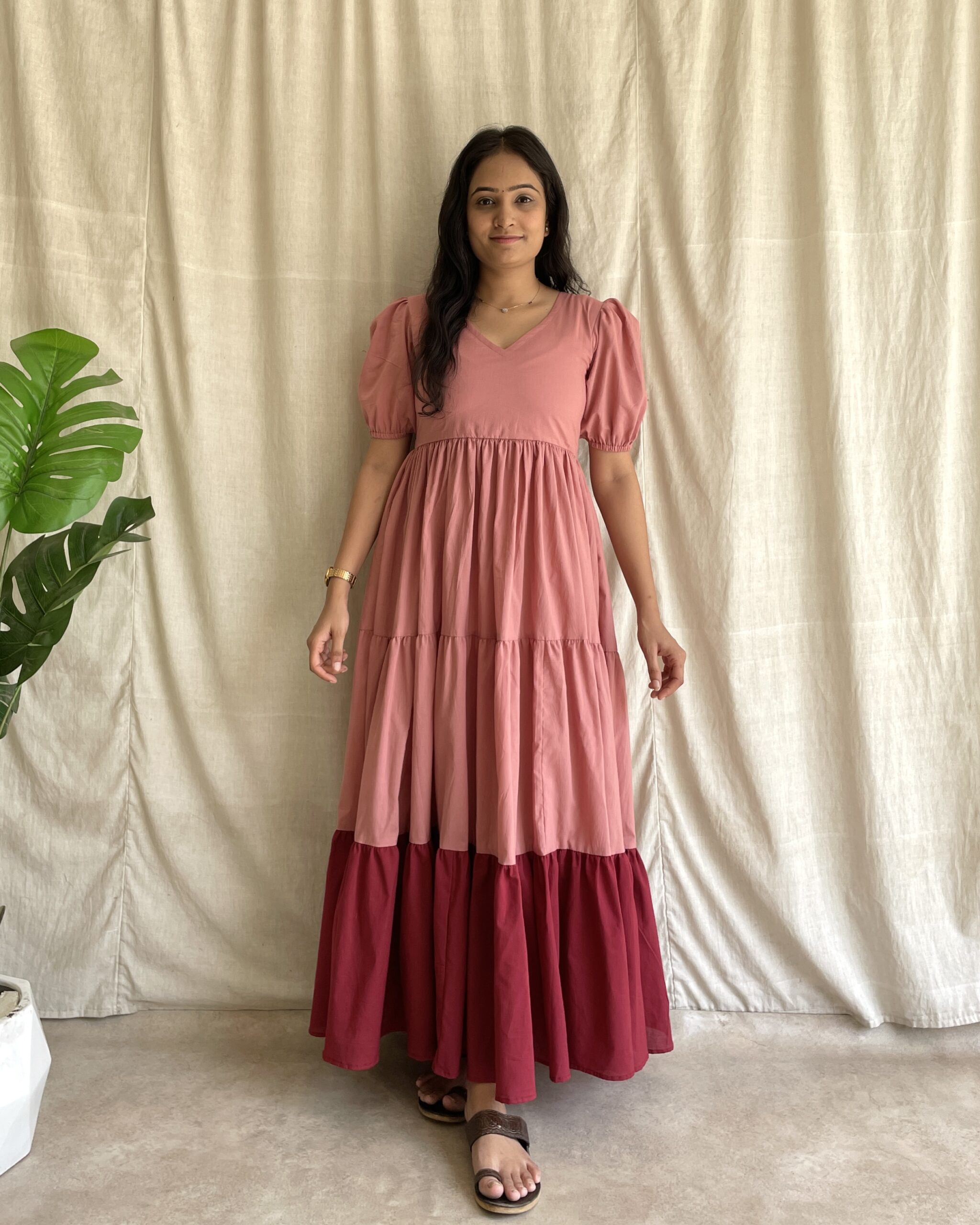 Cotton 3 tiered colourblock dress