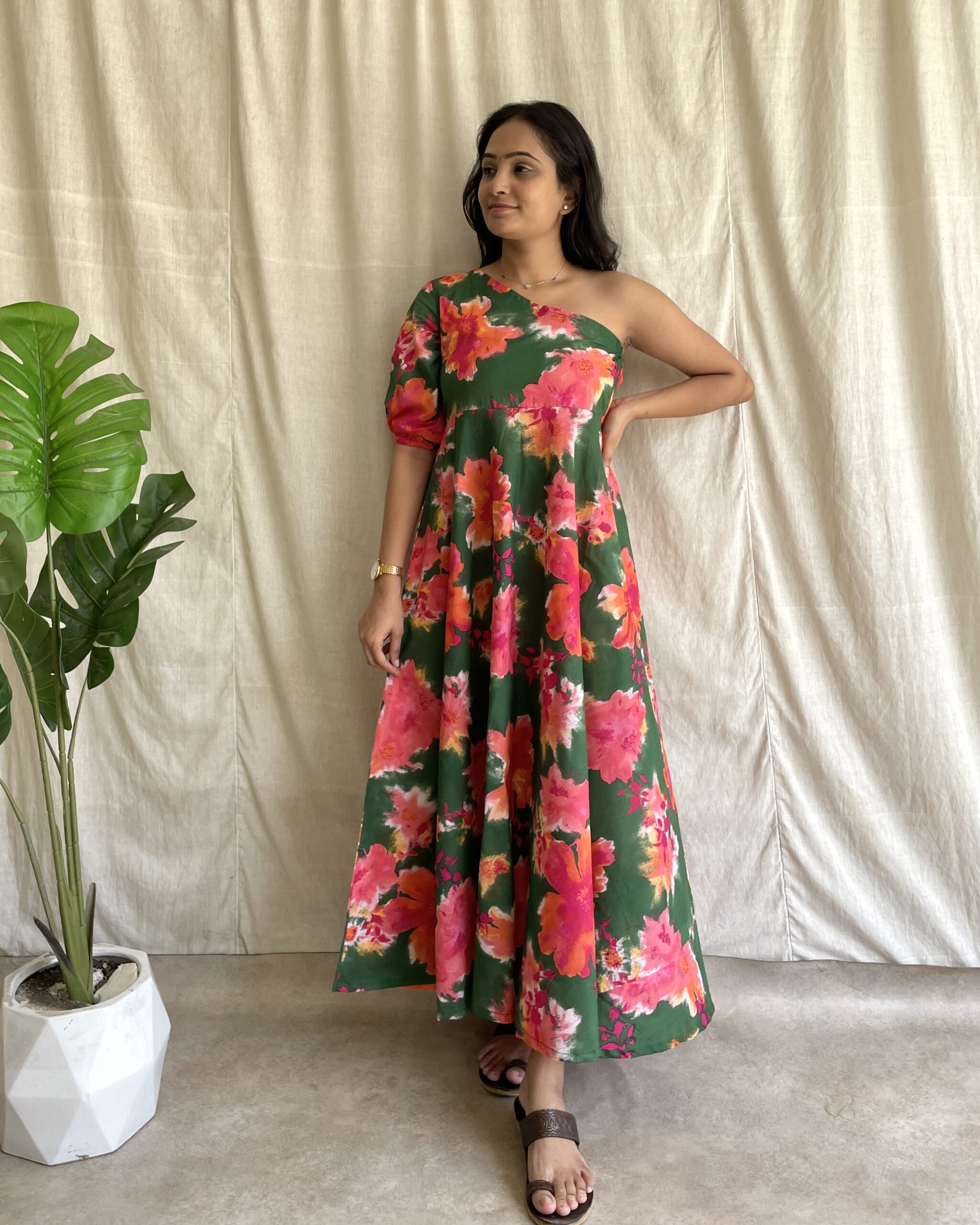 Cotton one shoulder maxi dress