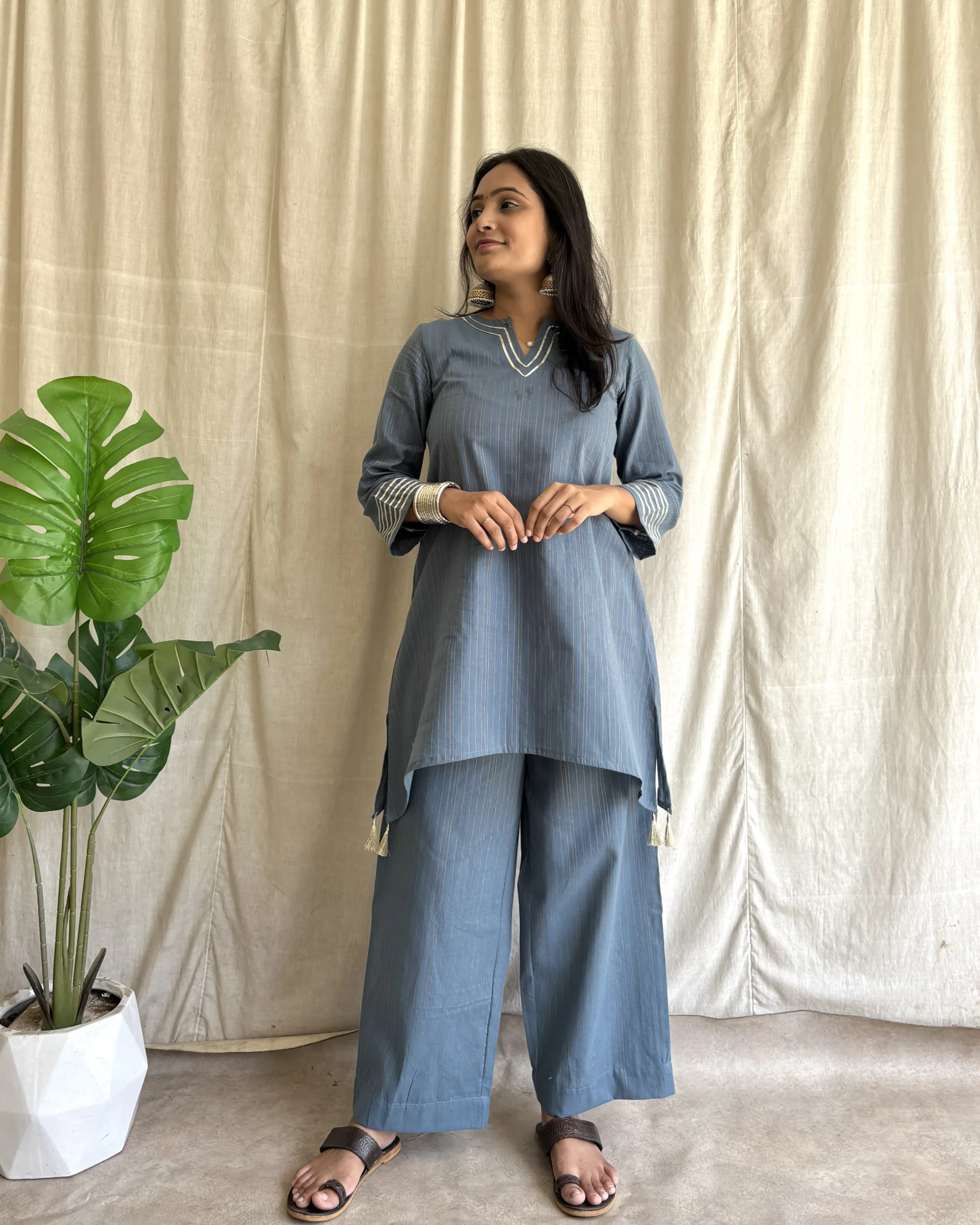 Powder blue handloom cotton coord set