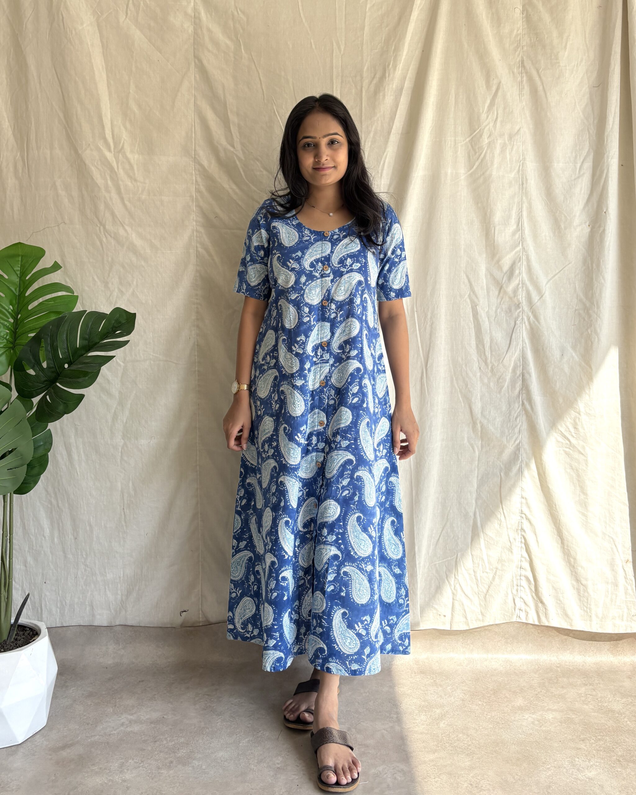 Handblock printed cotton aline dress