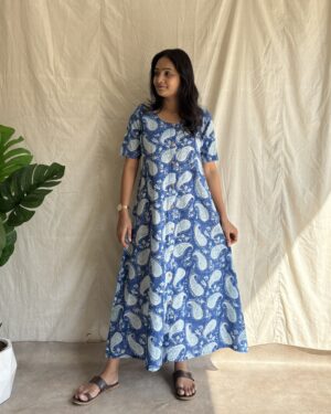 Handblock printed cotton aline dress