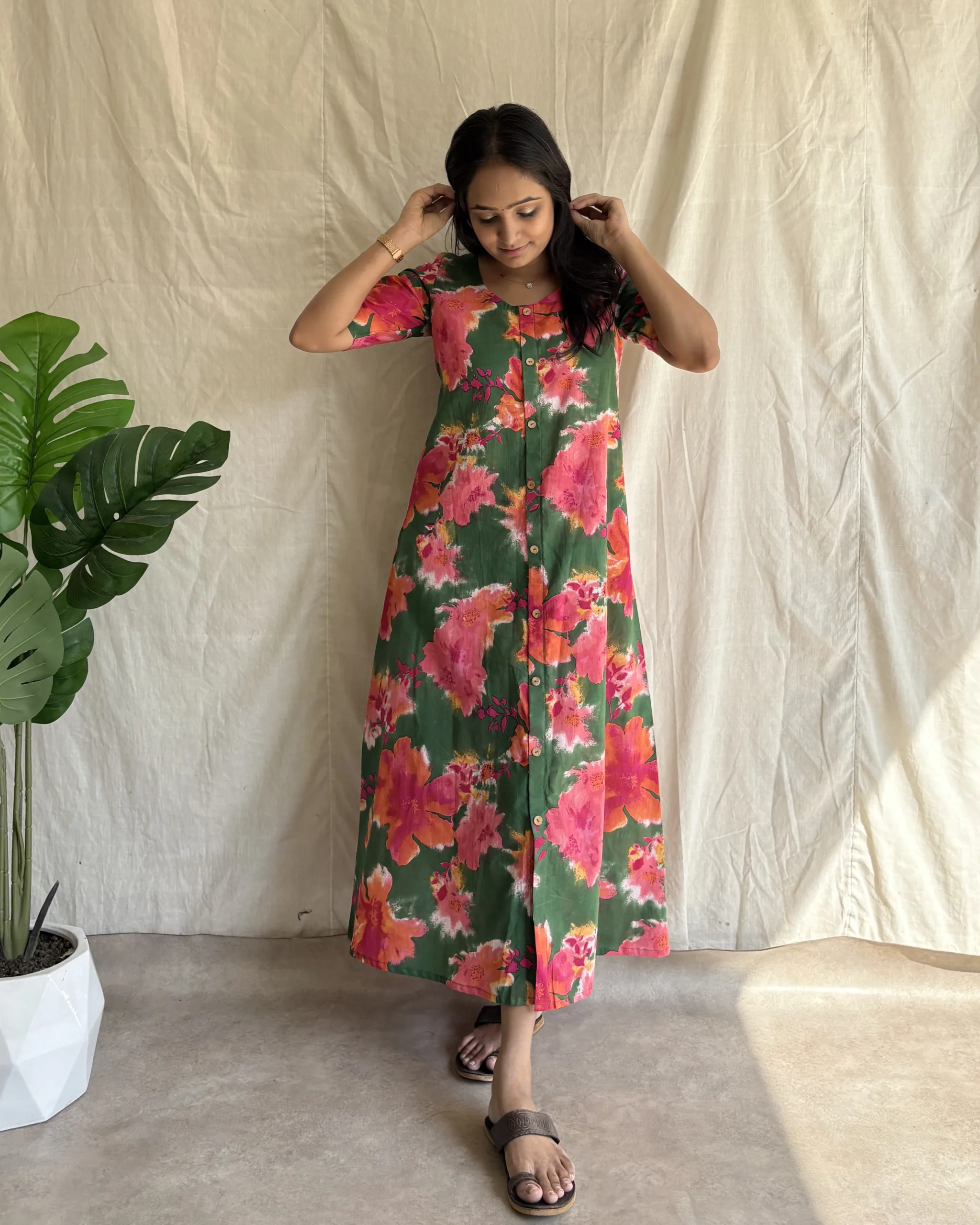 Multi colour cotton a line maxi dress - Image 3