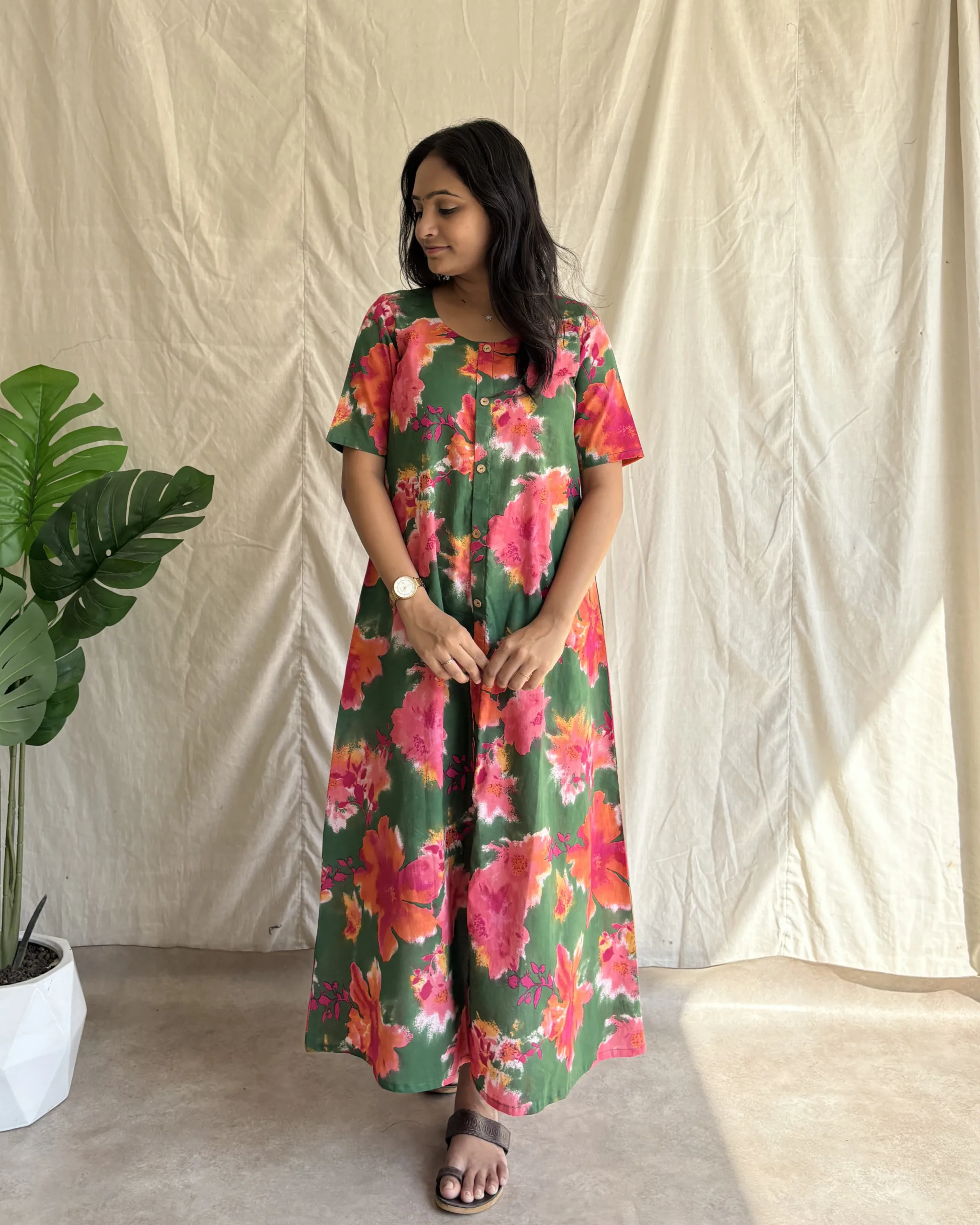 Multi colour cotton a line maxi dress