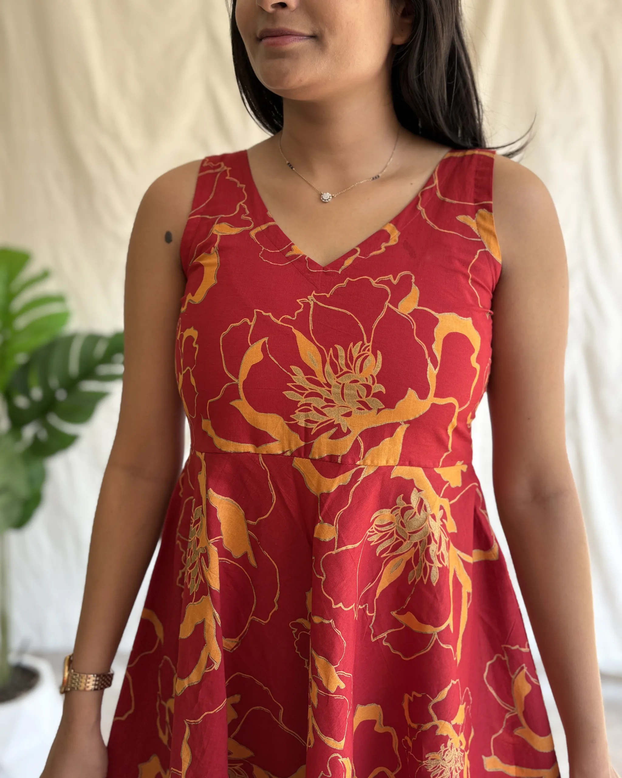 Maroon cotton umbrella flare maxi dress - Image 5