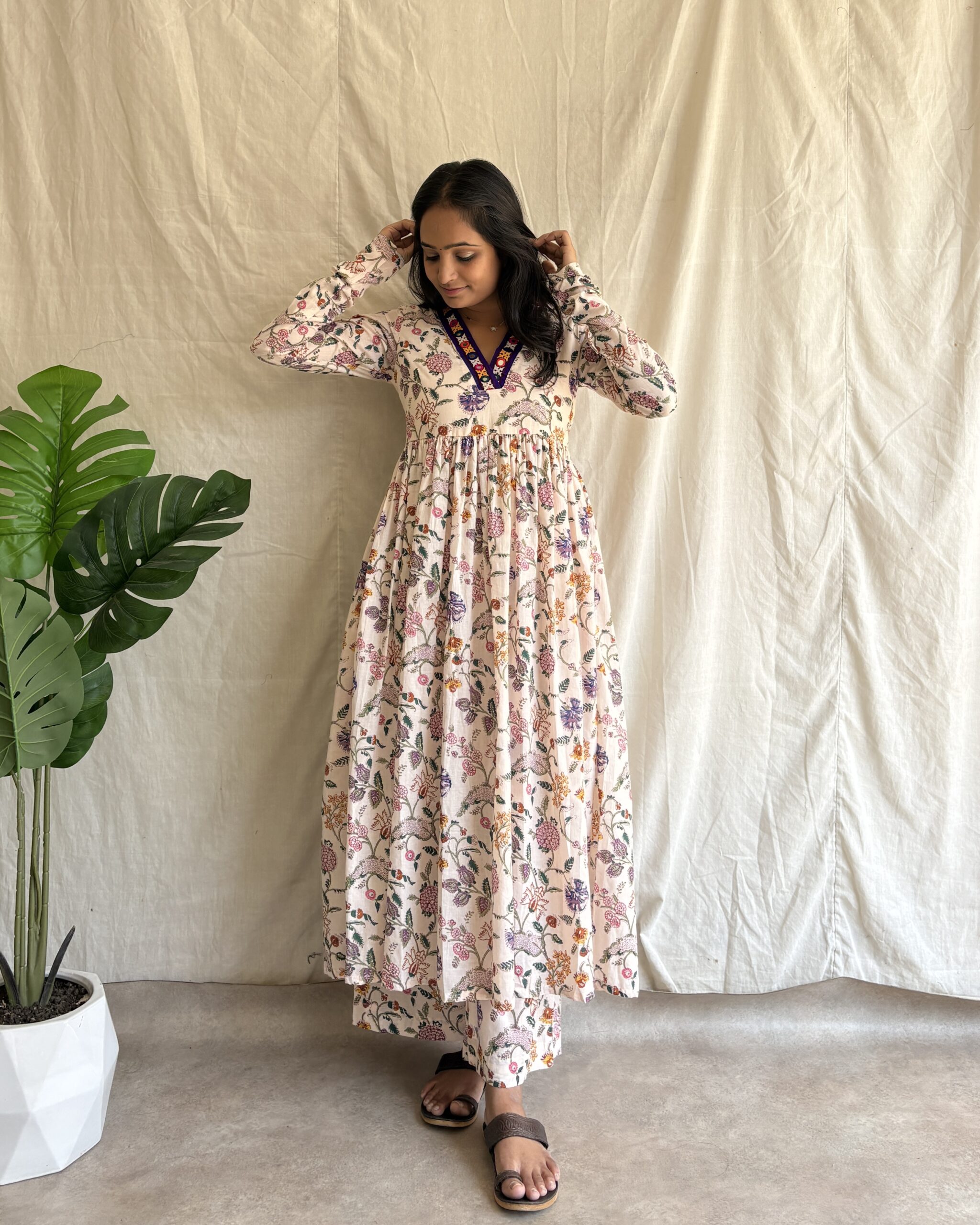 Mul cotton floral print kurta set