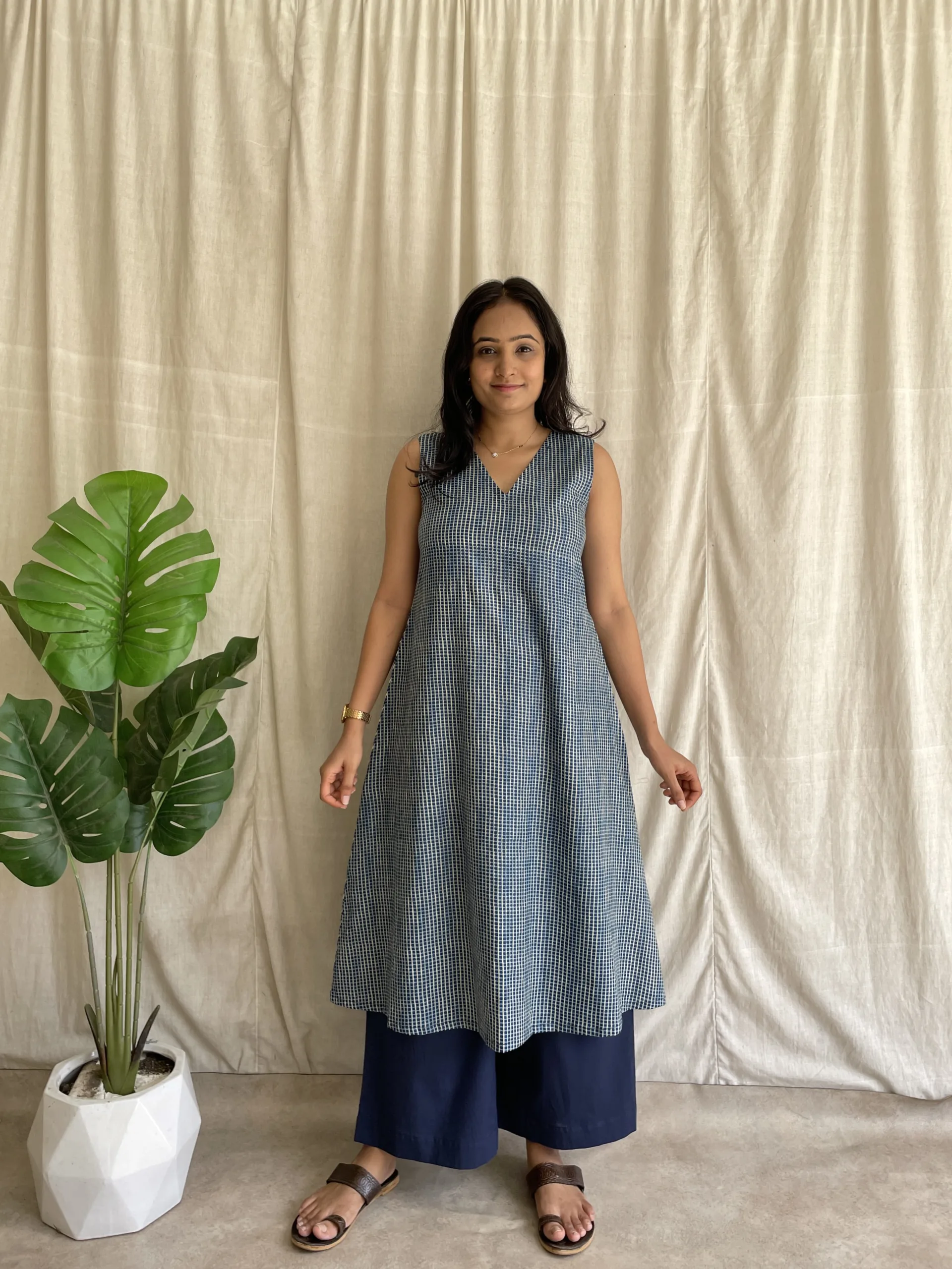 Navy blue cotton A line set