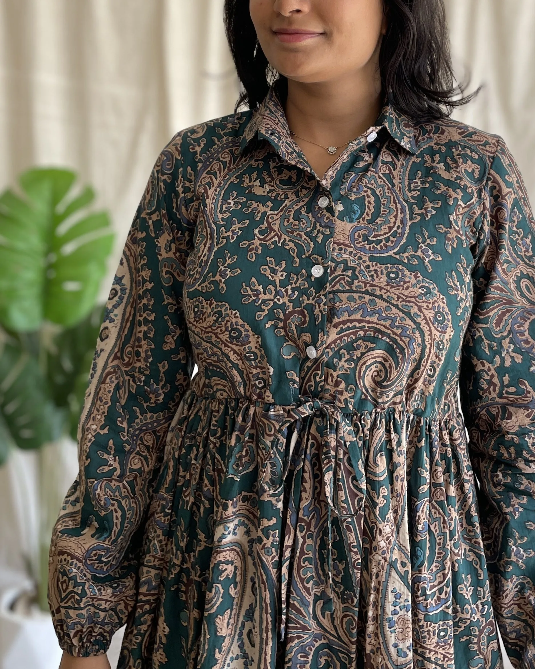 Emerald green cotton printed maxi dress - Image 3