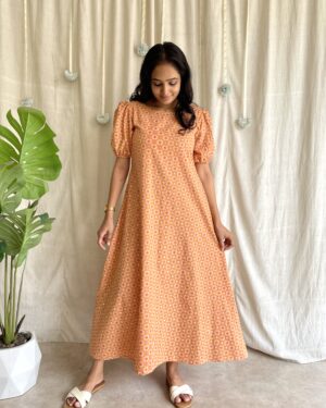 Rust orange cotton A line maxi dress