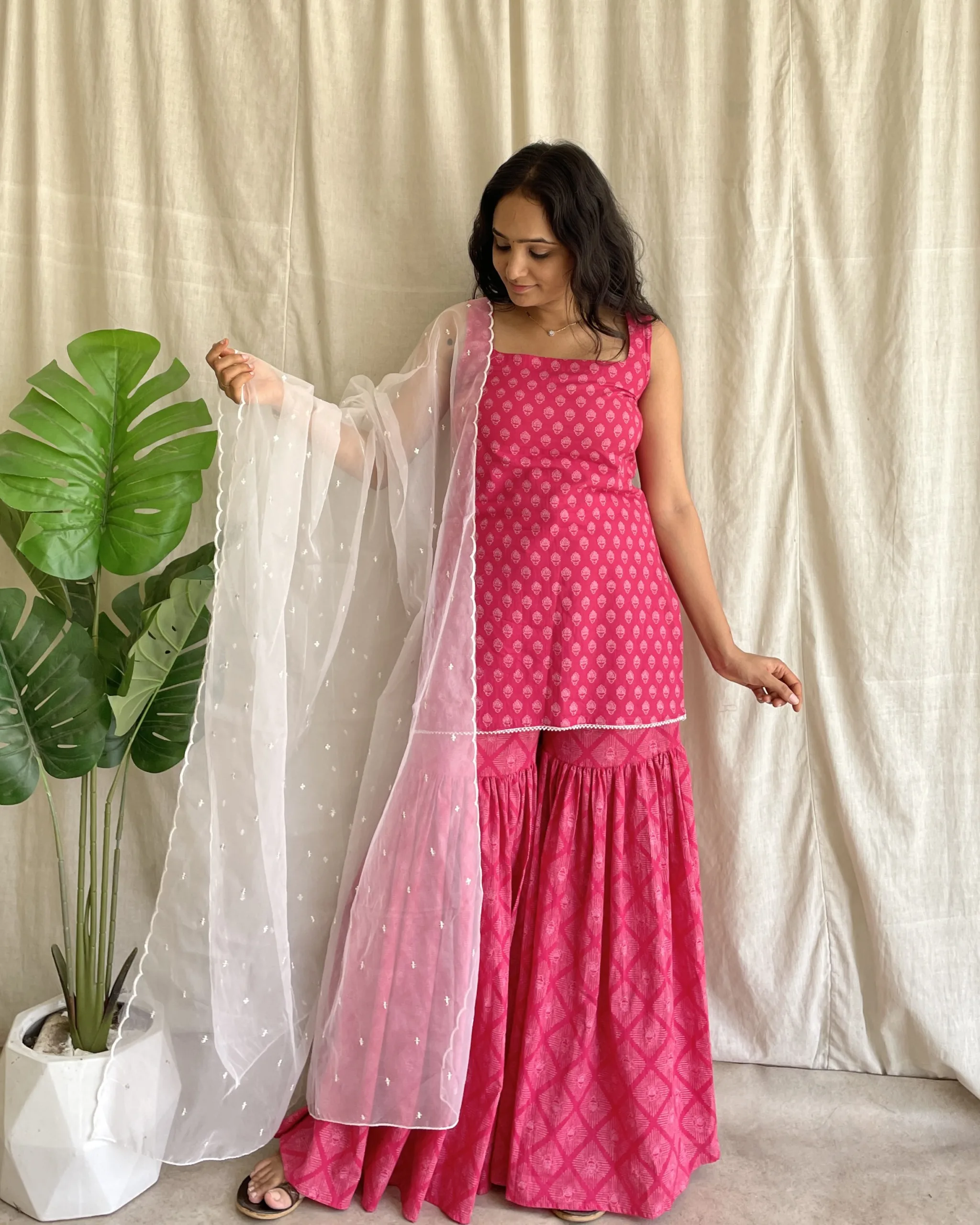 Pink cotton sharara suit