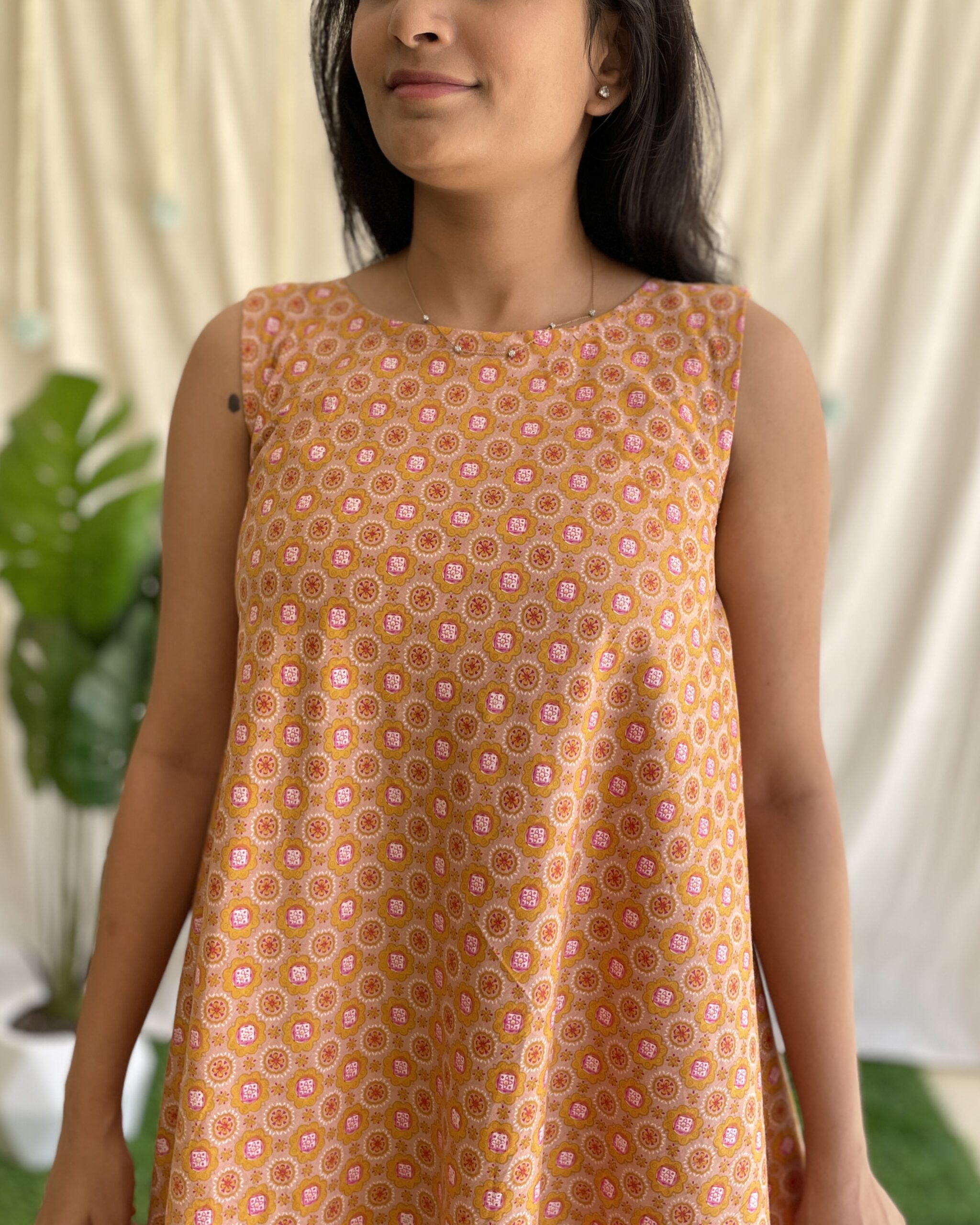 Ruat orange cotton umbrells flare dress