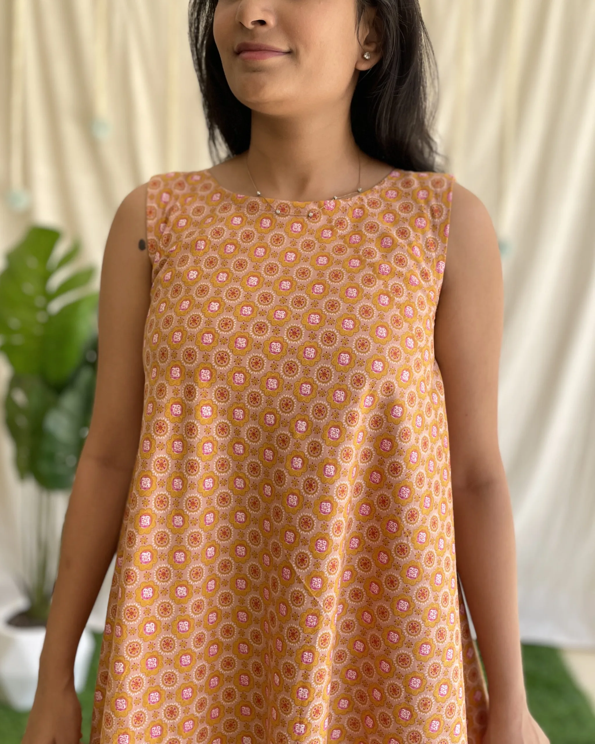 Rust orange cotton umbrella flare dress