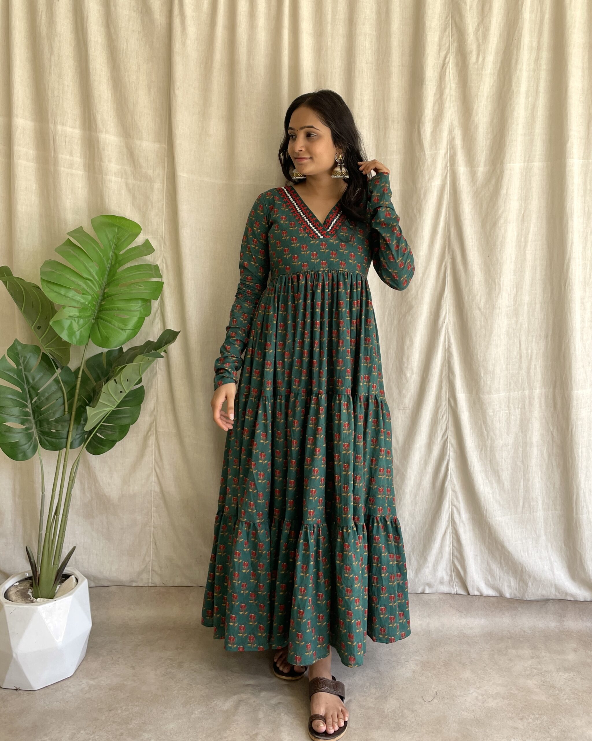 Cotton 3 tiered maxi dress