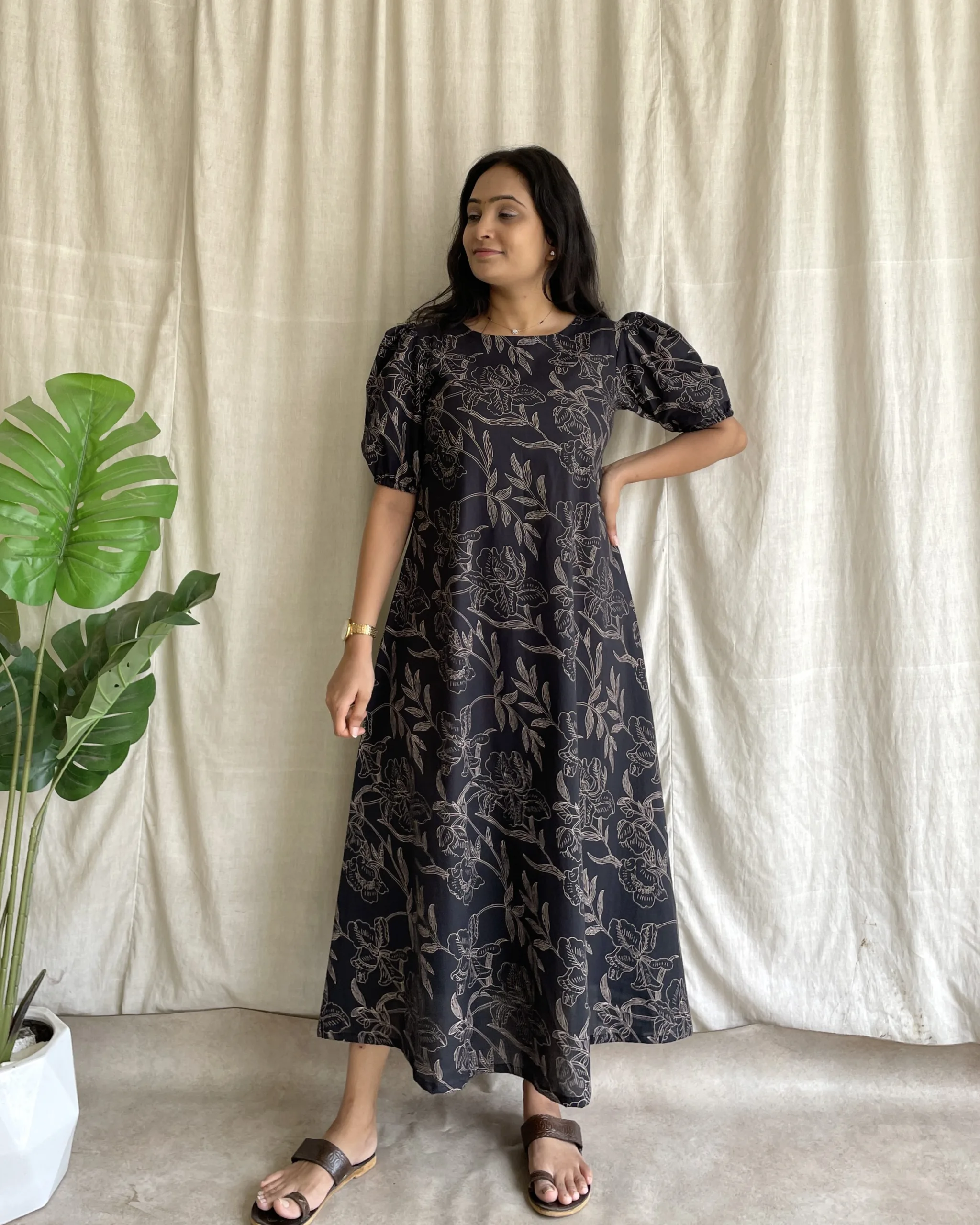 Black cotton A line dress