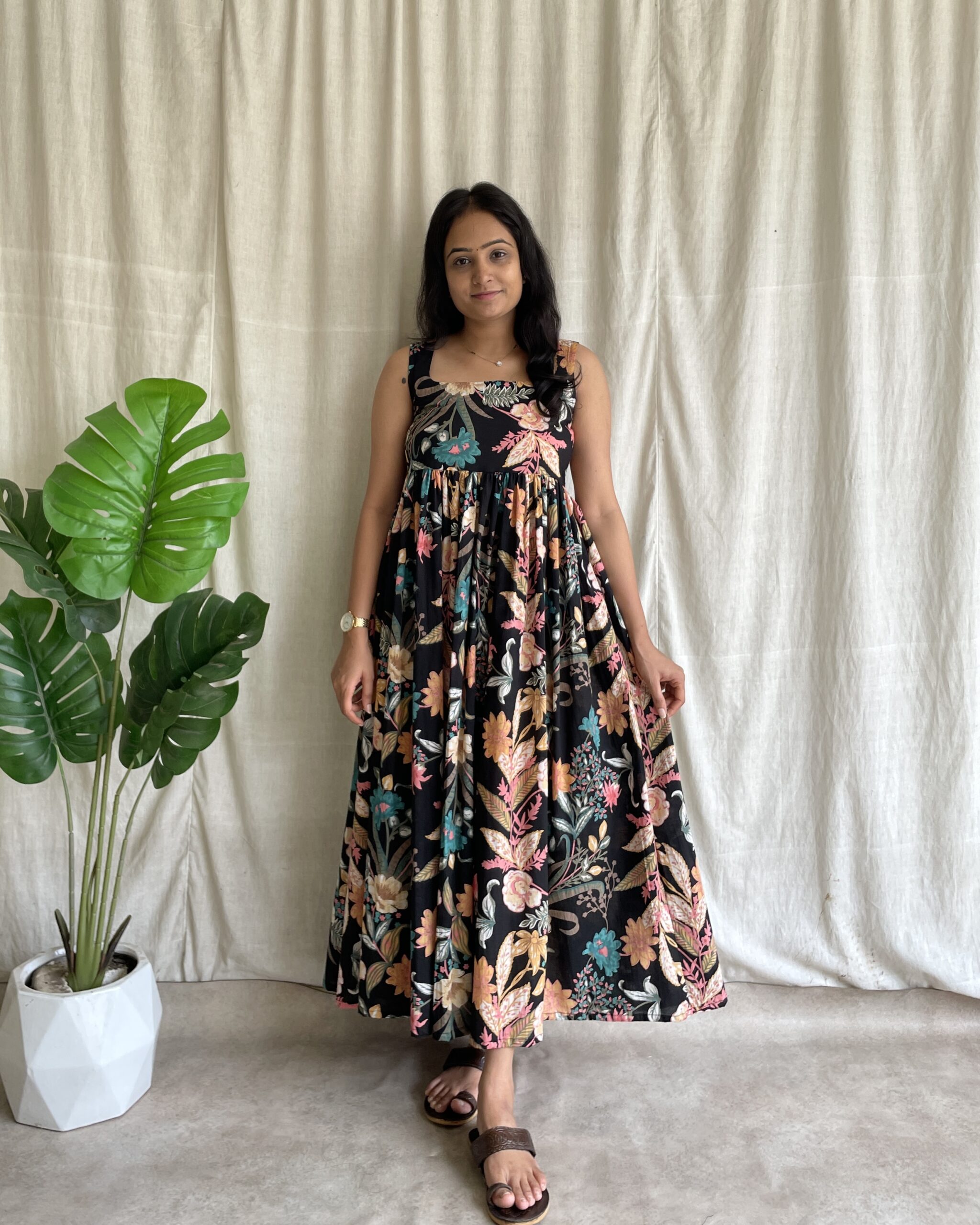 Cotton floral maxi dress