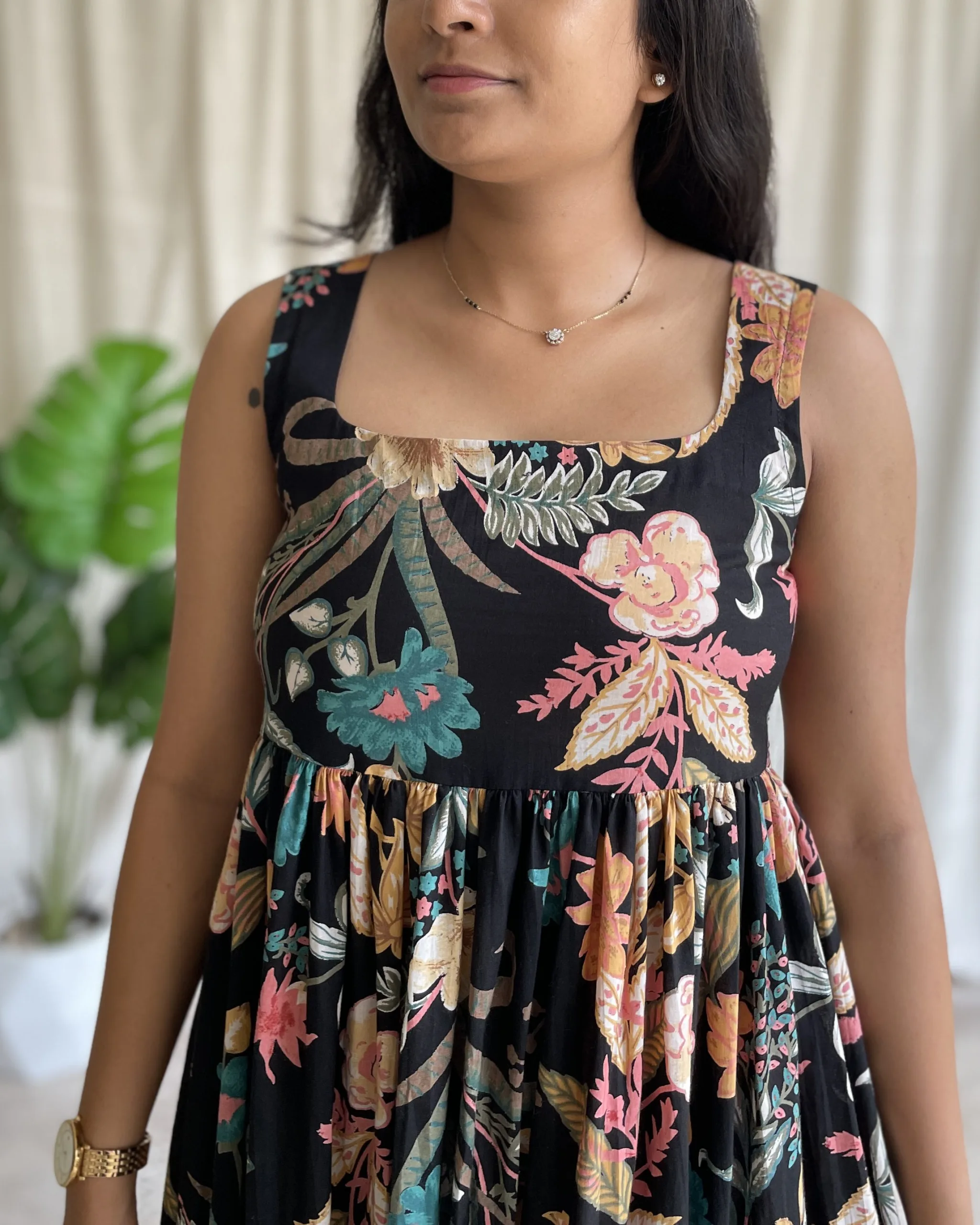 Black cotton floral maxi dress - Image 3