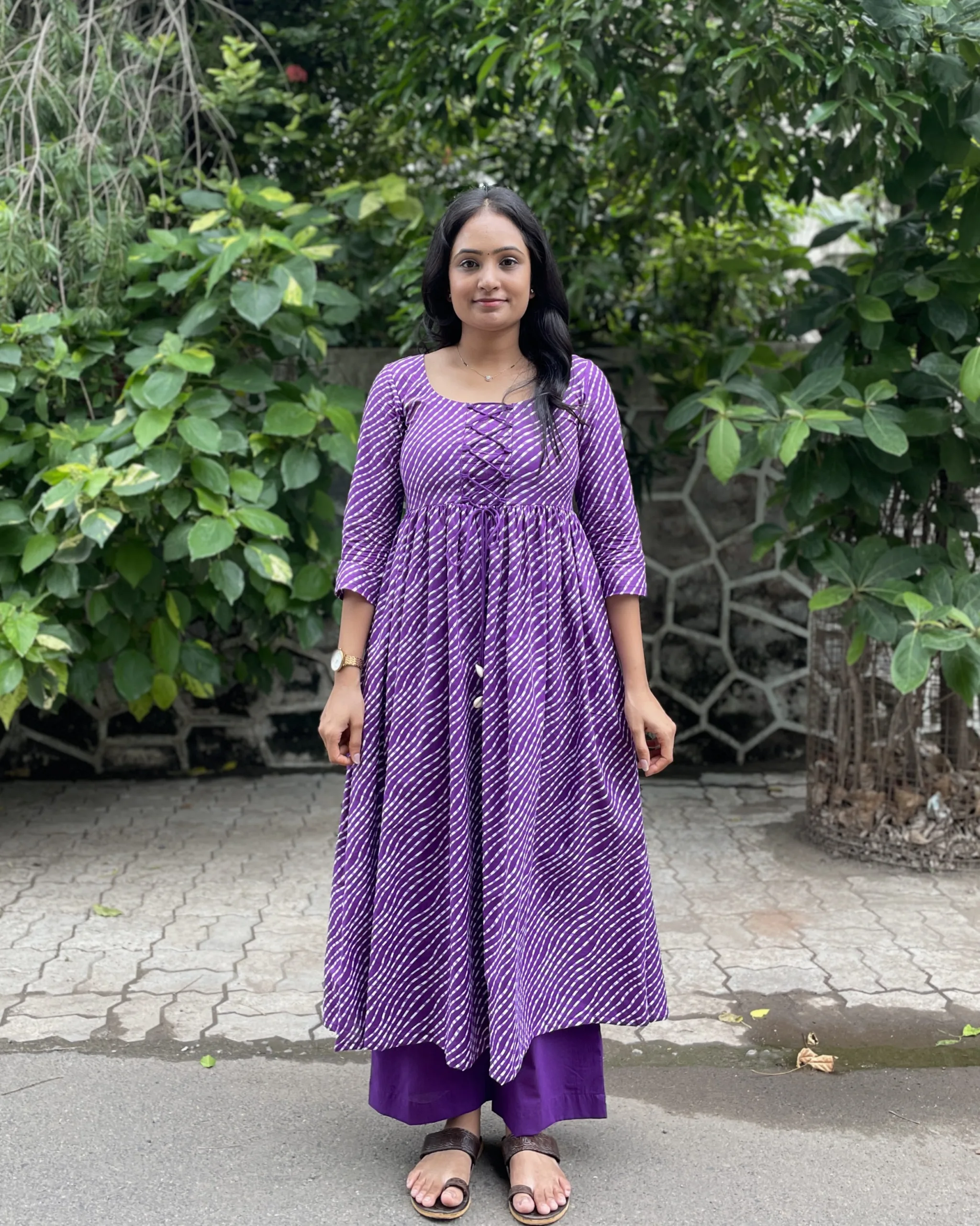Purple leheriya print kurta set