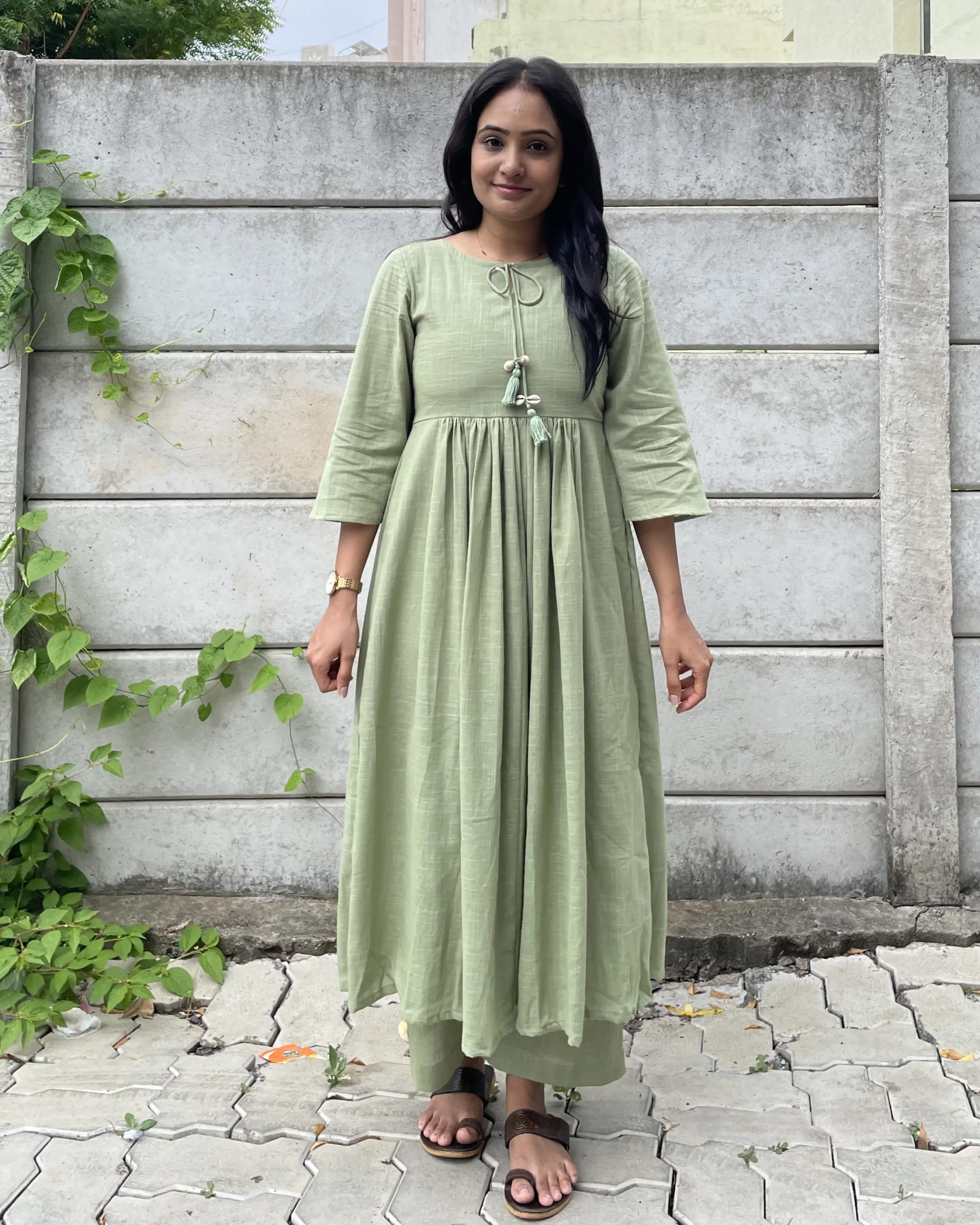 pista green cotton coord kurta set