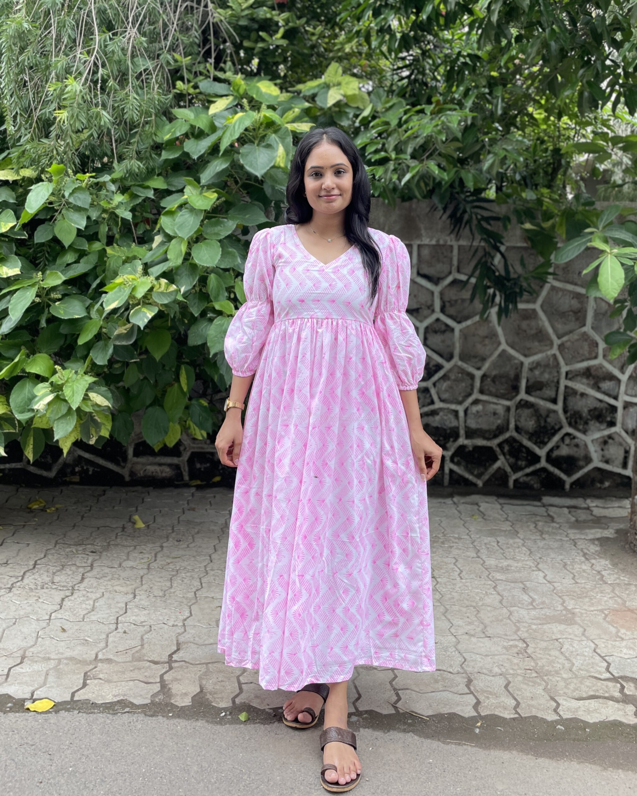 Handblock print maxi dress