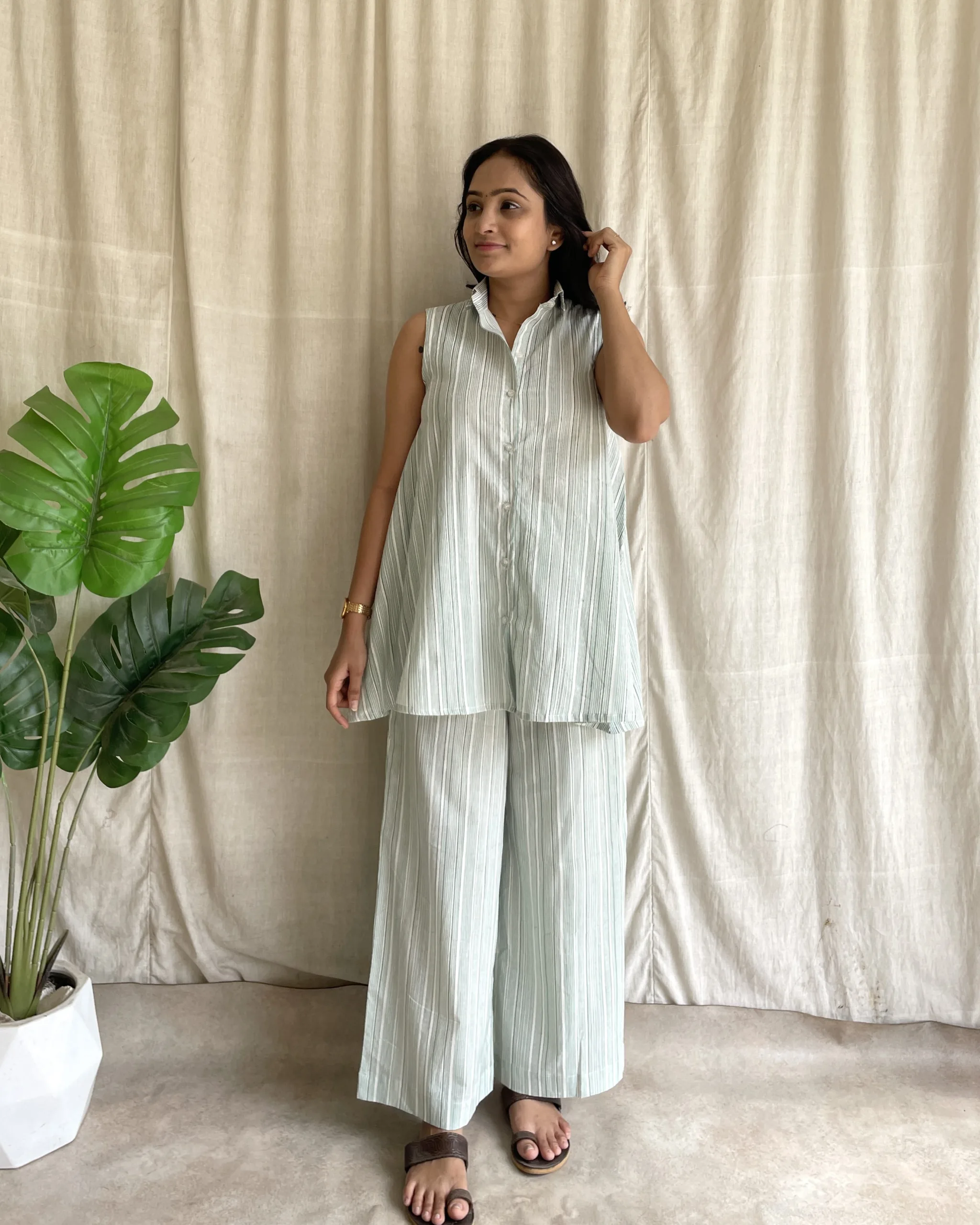 Sea green stripe cotton coord set