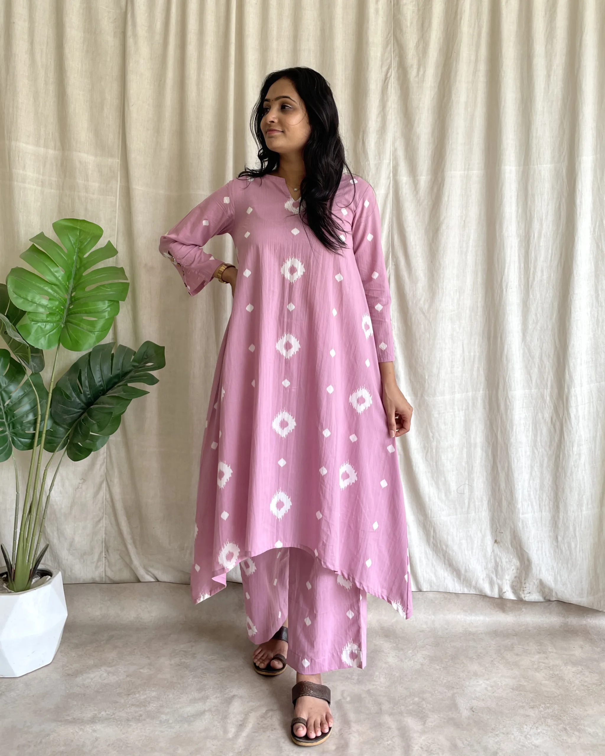 pink cotton coord kurta set
