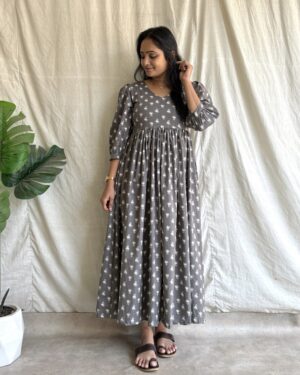 Grey cotton printed maxi dress