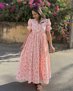 Cotton printed hakoba maxi dress