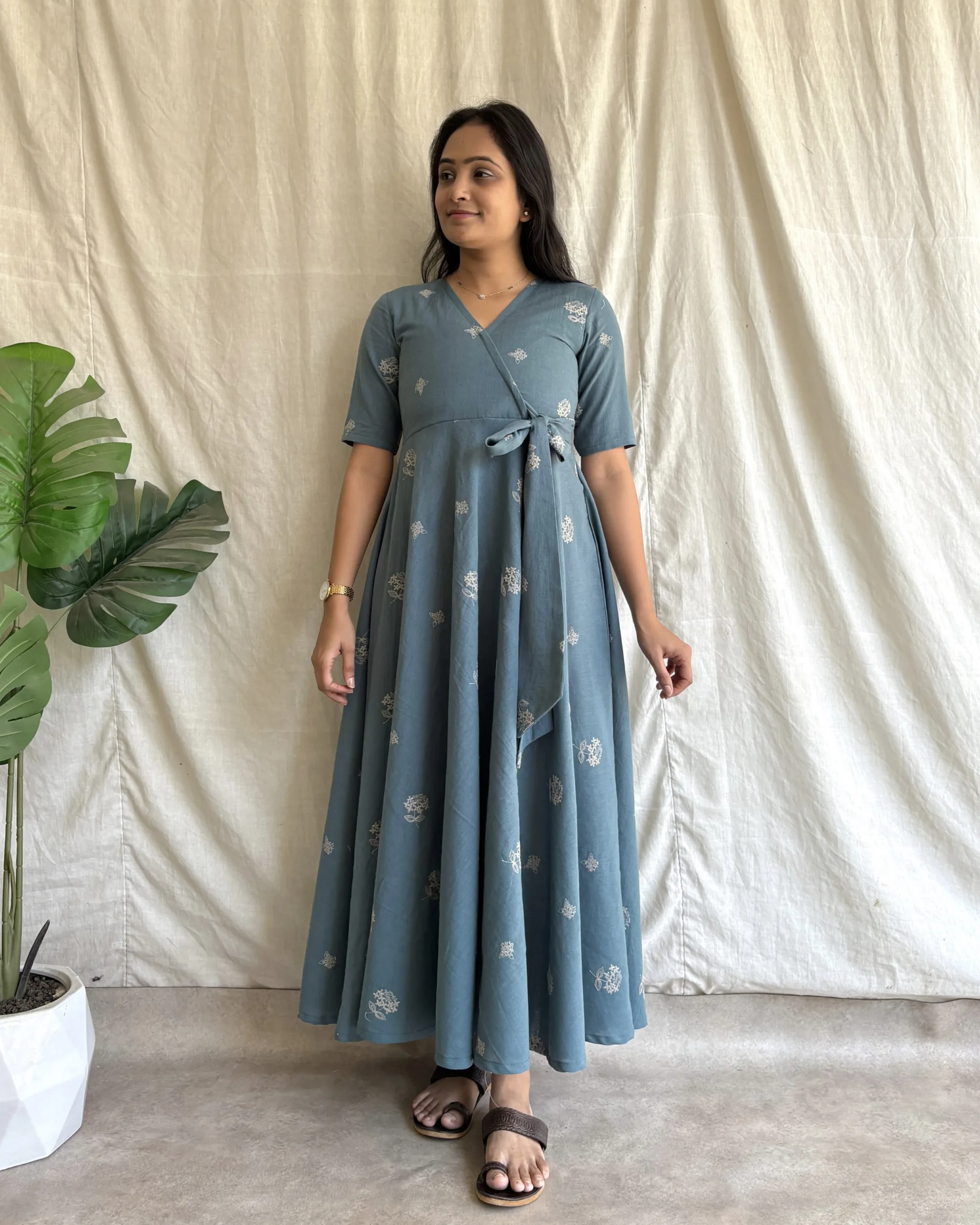 Khadi cotton embroidered cotton maxi dress - Image 3