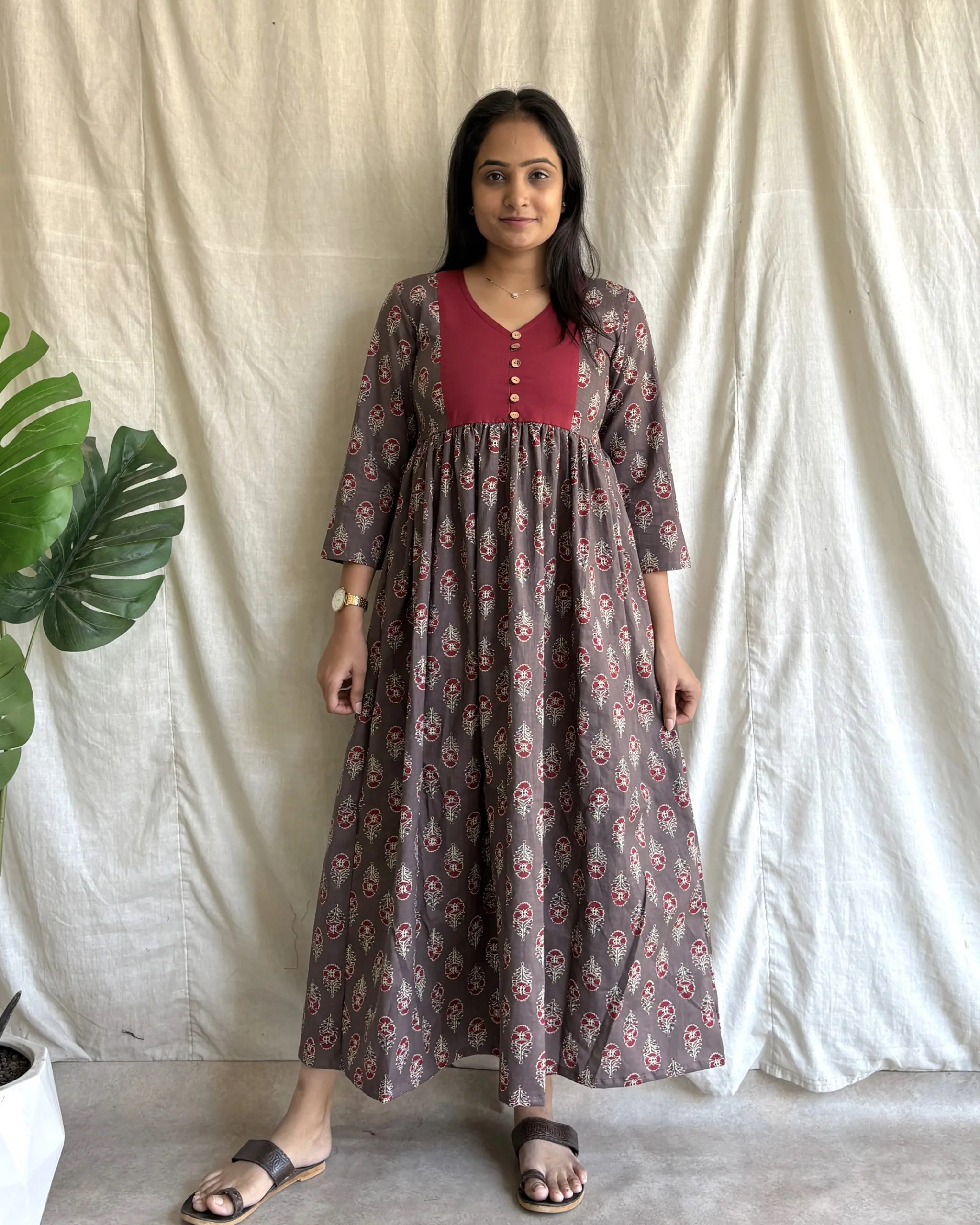 Brown cotton maxi dress