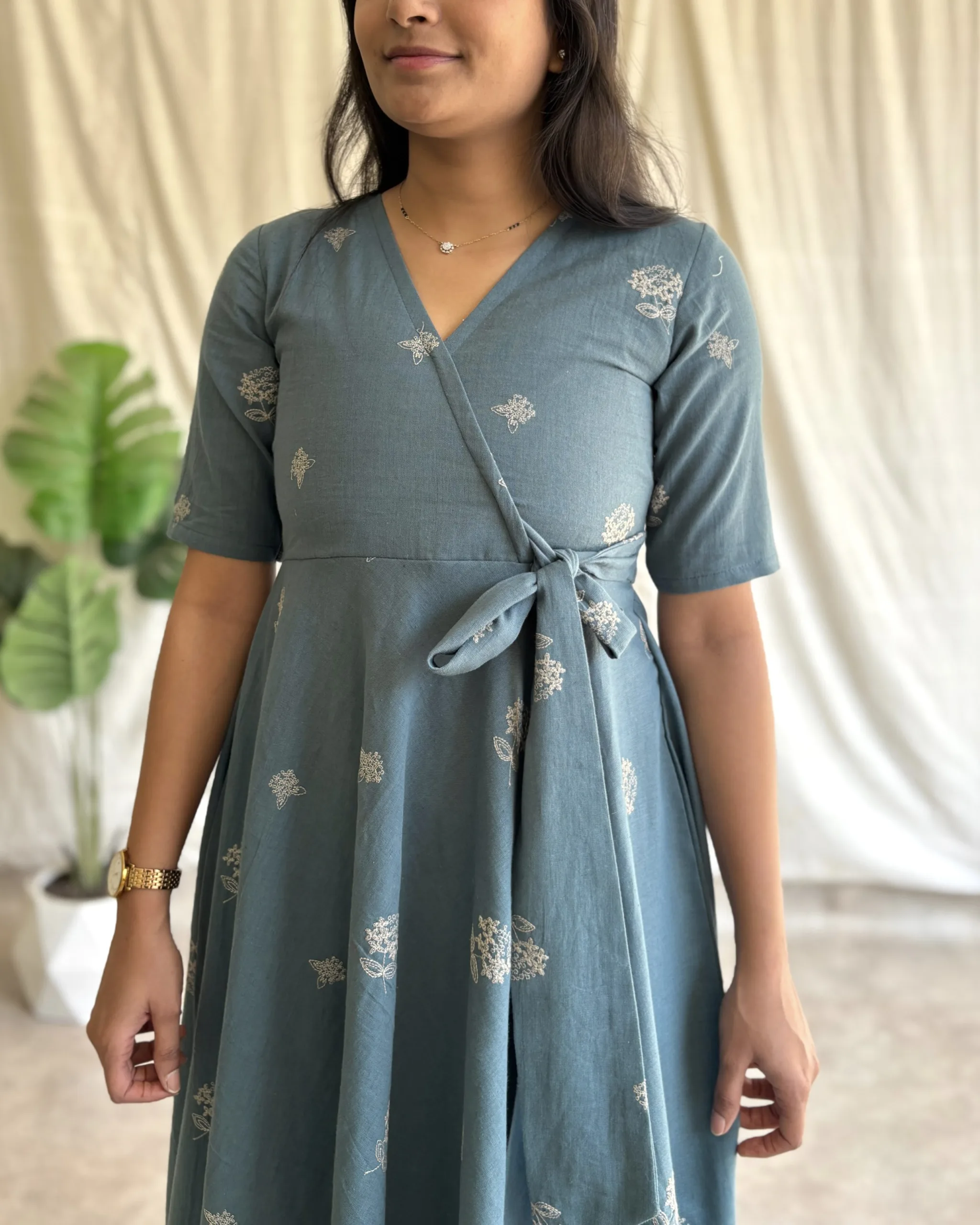 Khadi cotton embroidered cotton maxi dress - Image 4
