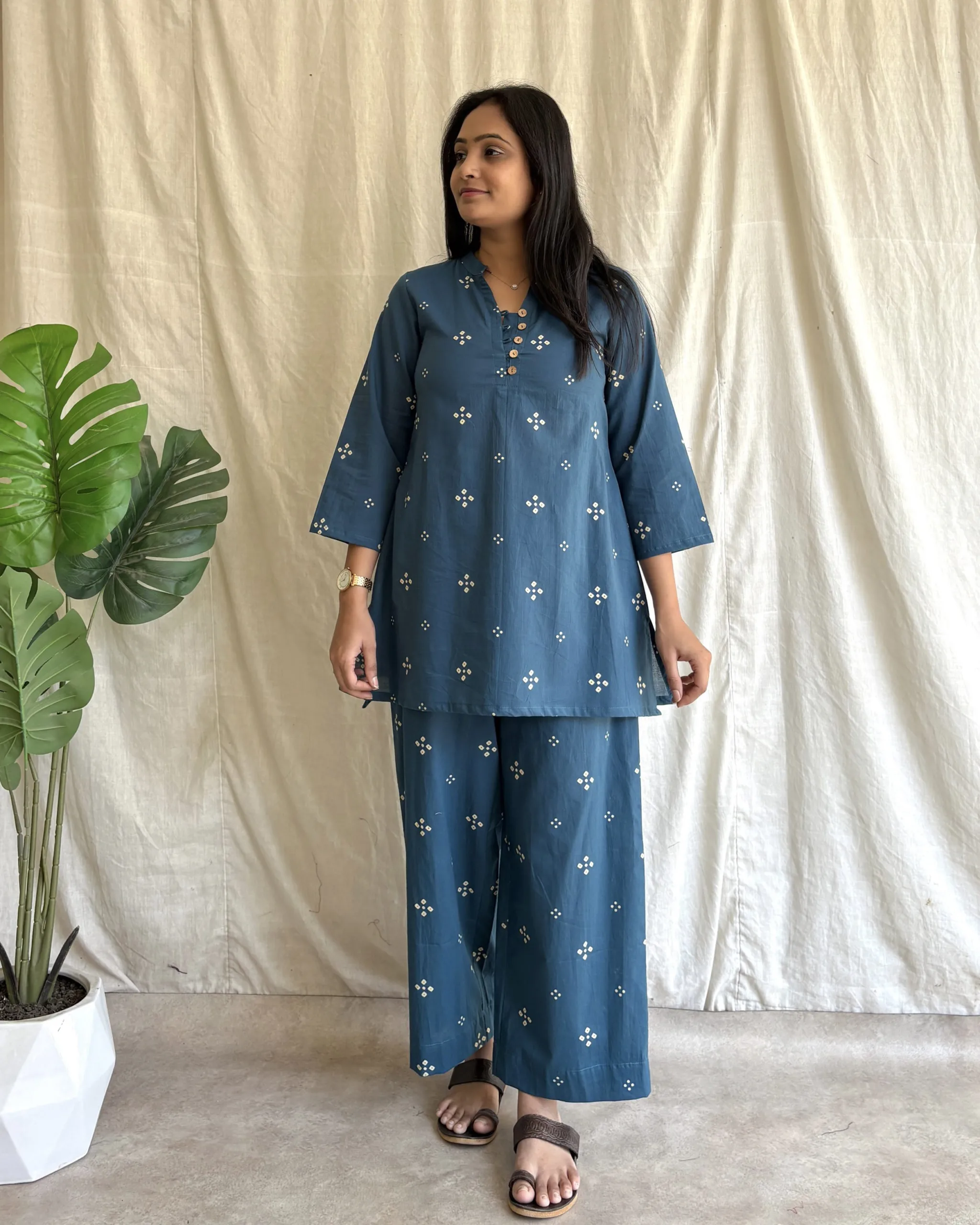 Blue cotton bandhani print coord set