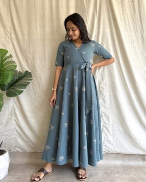 Khadi cotton embroidered cotton maxi dress