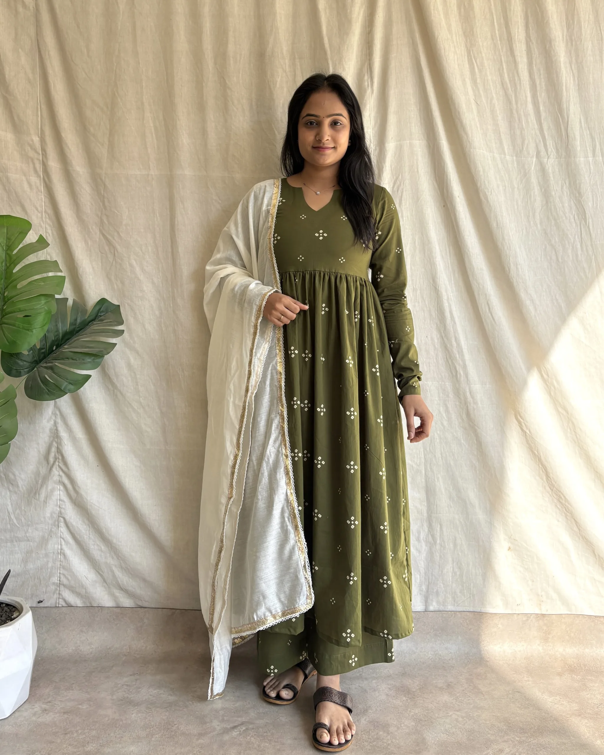 Mehendi cotton bandhani printed suit set
