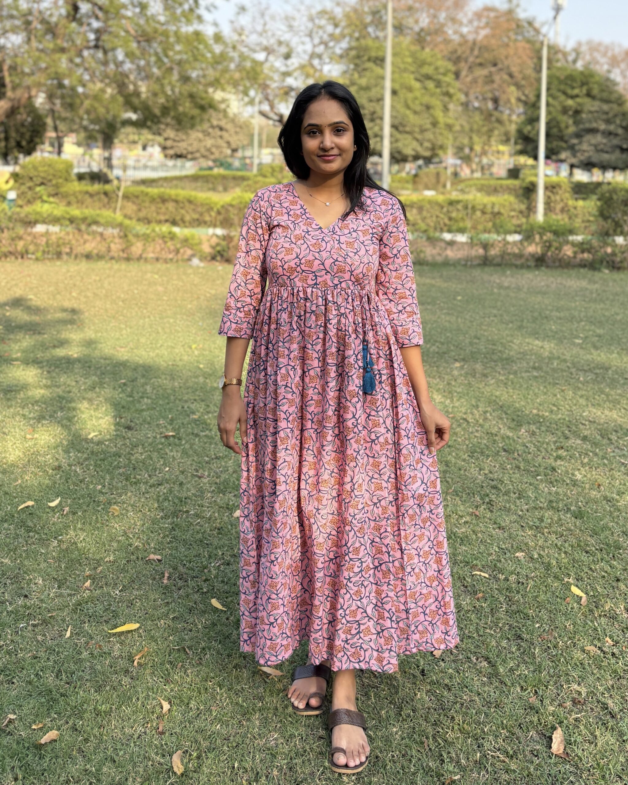 Light pink angarkha cotton maxi dress