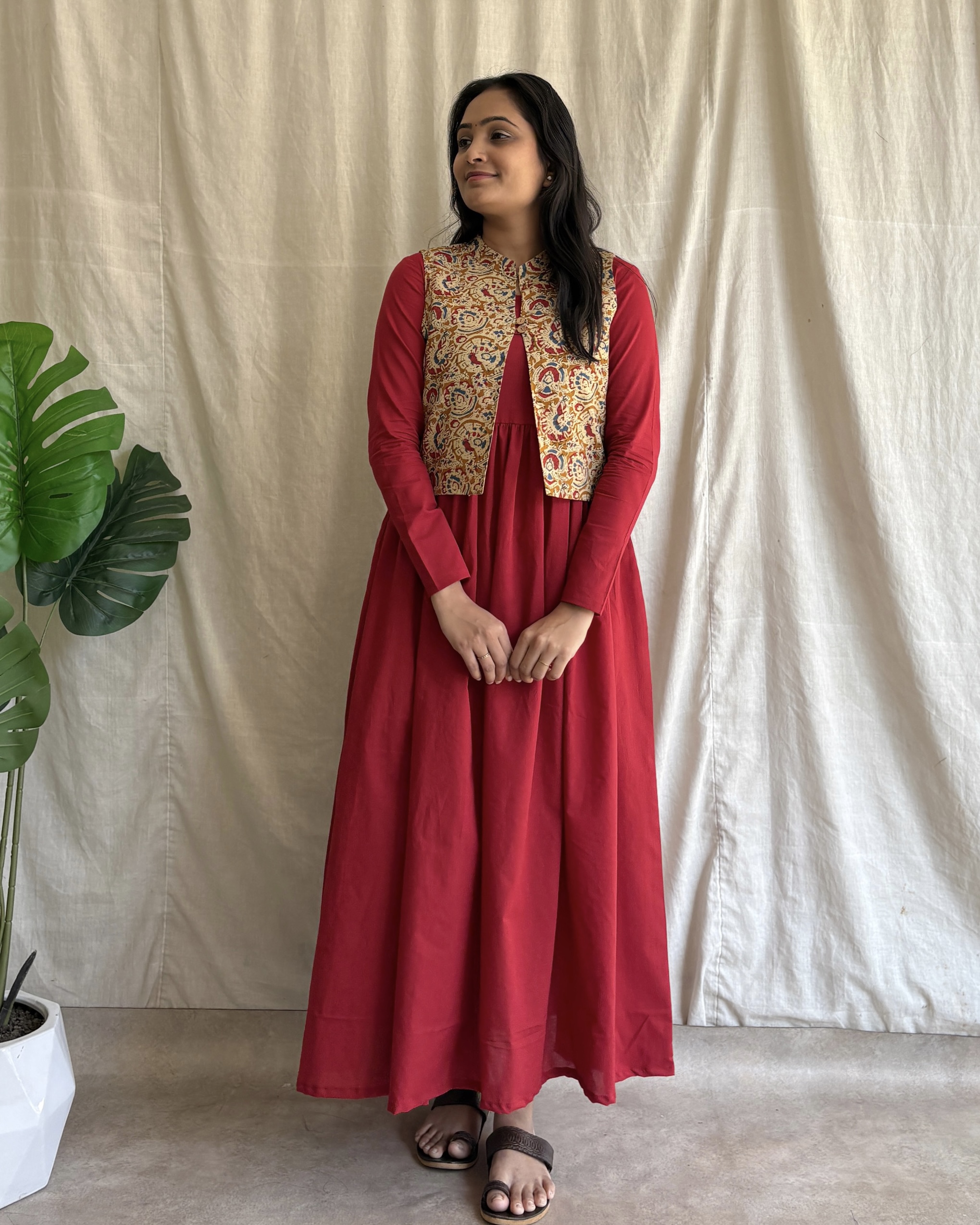 Red cotton maxi dress with jacket