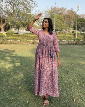 Light pink angarkha cotton maxi dress