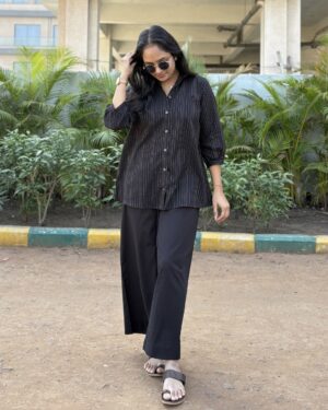 Black pure handloom cotton shirt and bottom set