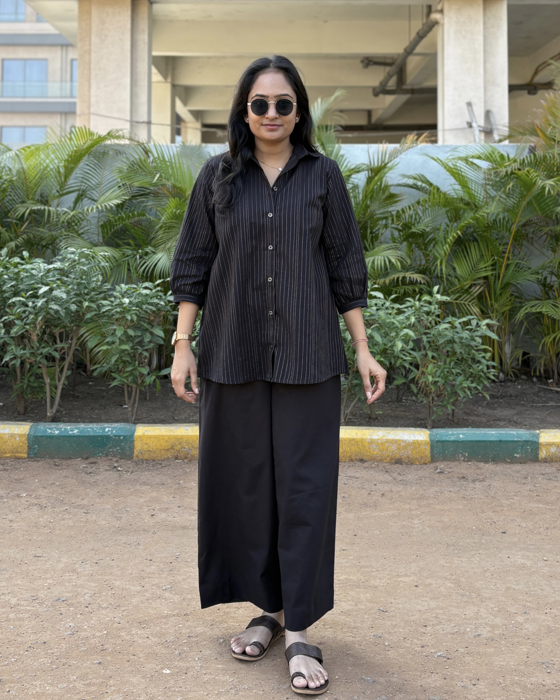 Black pure handloom cotton shirt and bottom set