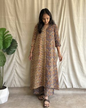 Kalamkari print duel colour cotton kurta set
